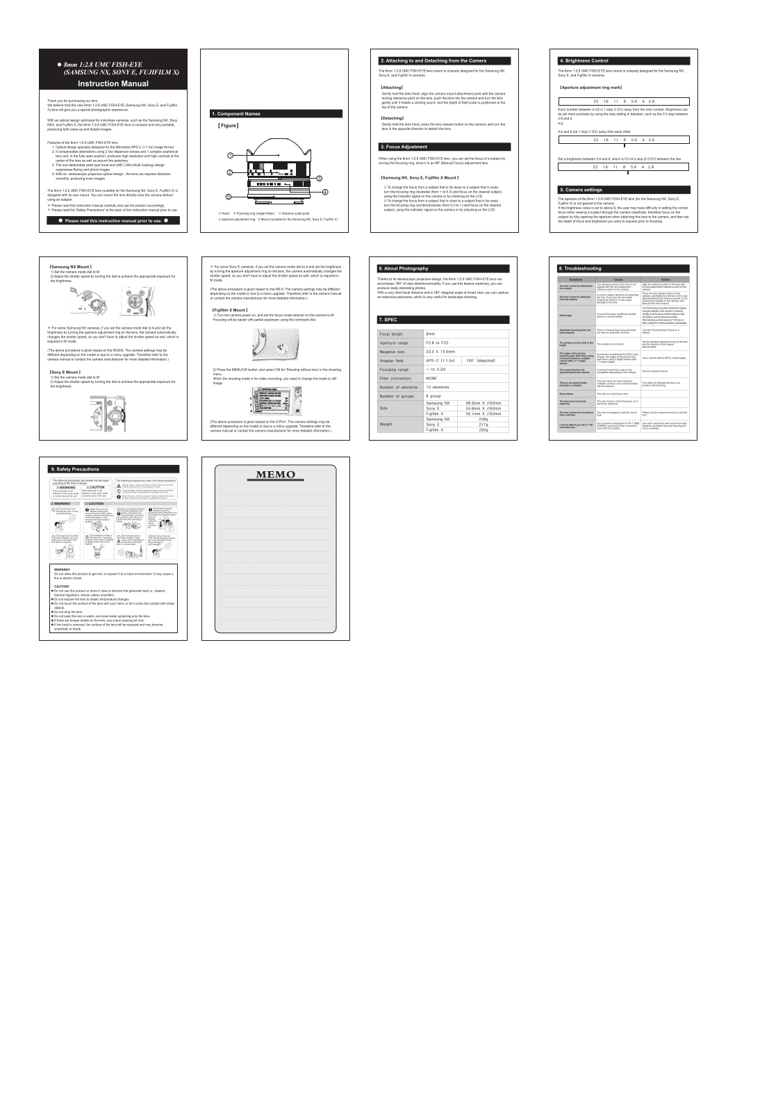 Samyang SY8MBK28-FX, SY8MBK28-E User manual