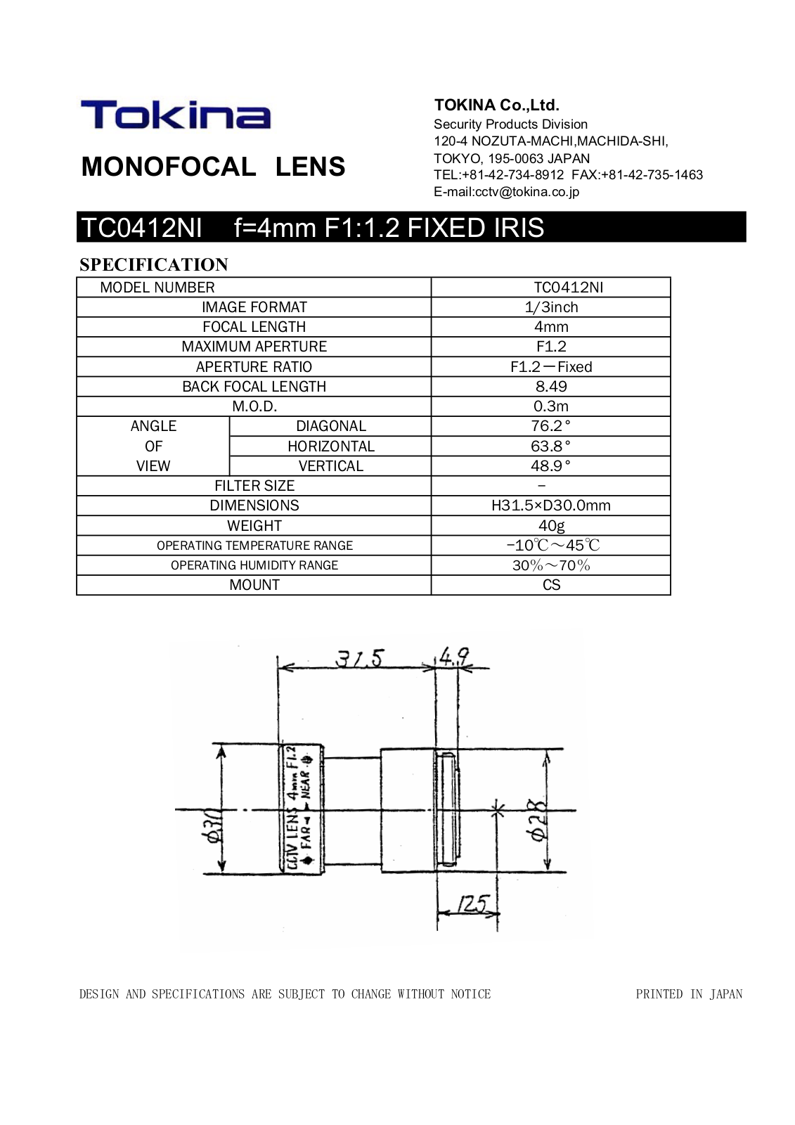 Tokina TC0412NI User Manual