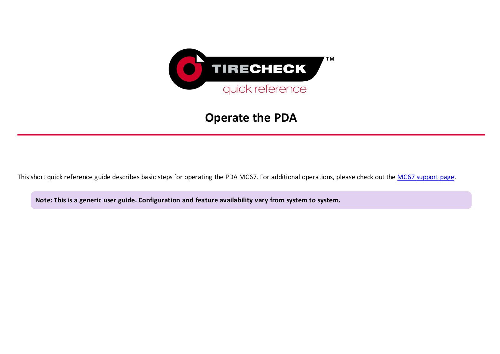 TIRECHECK MC67 User Manual