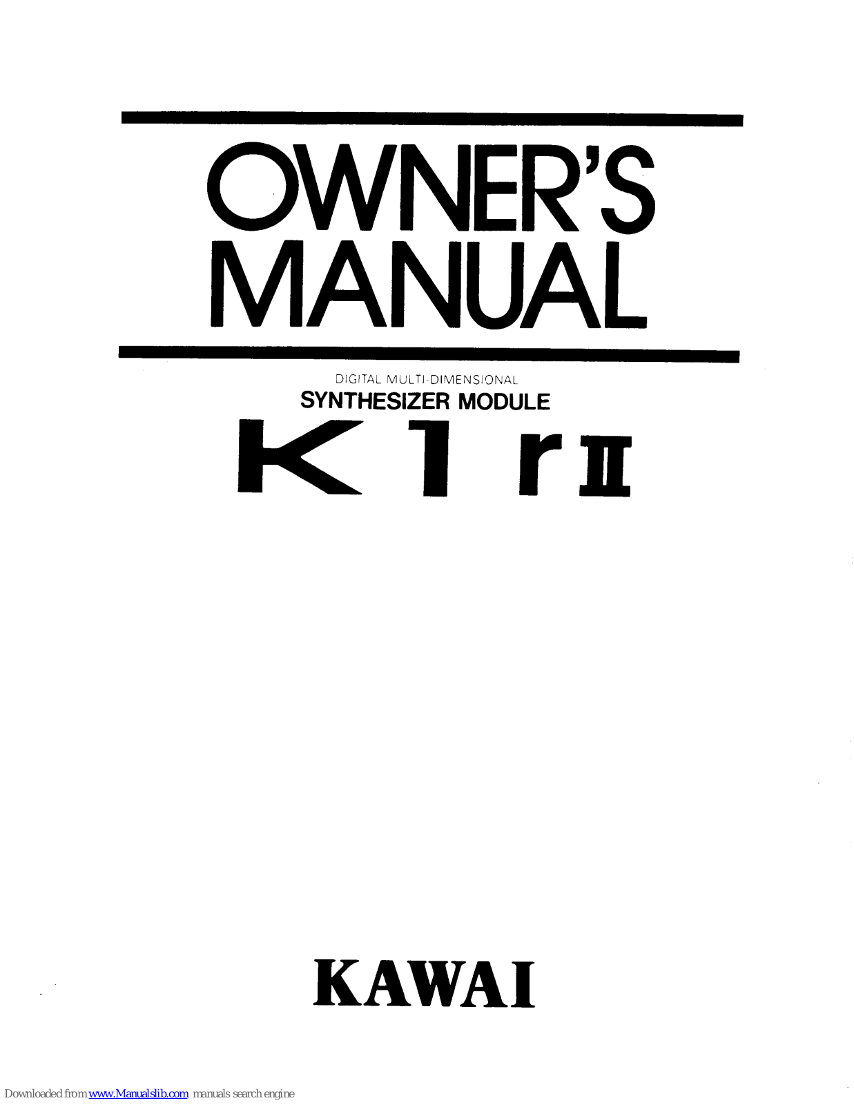 Kawai Synthesize K1RII Owner's Manual