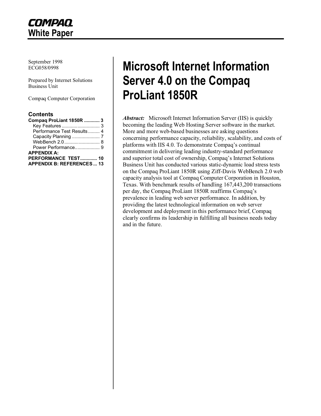 HP COMPAQ PROLIANT 1850R SERVER User Manual