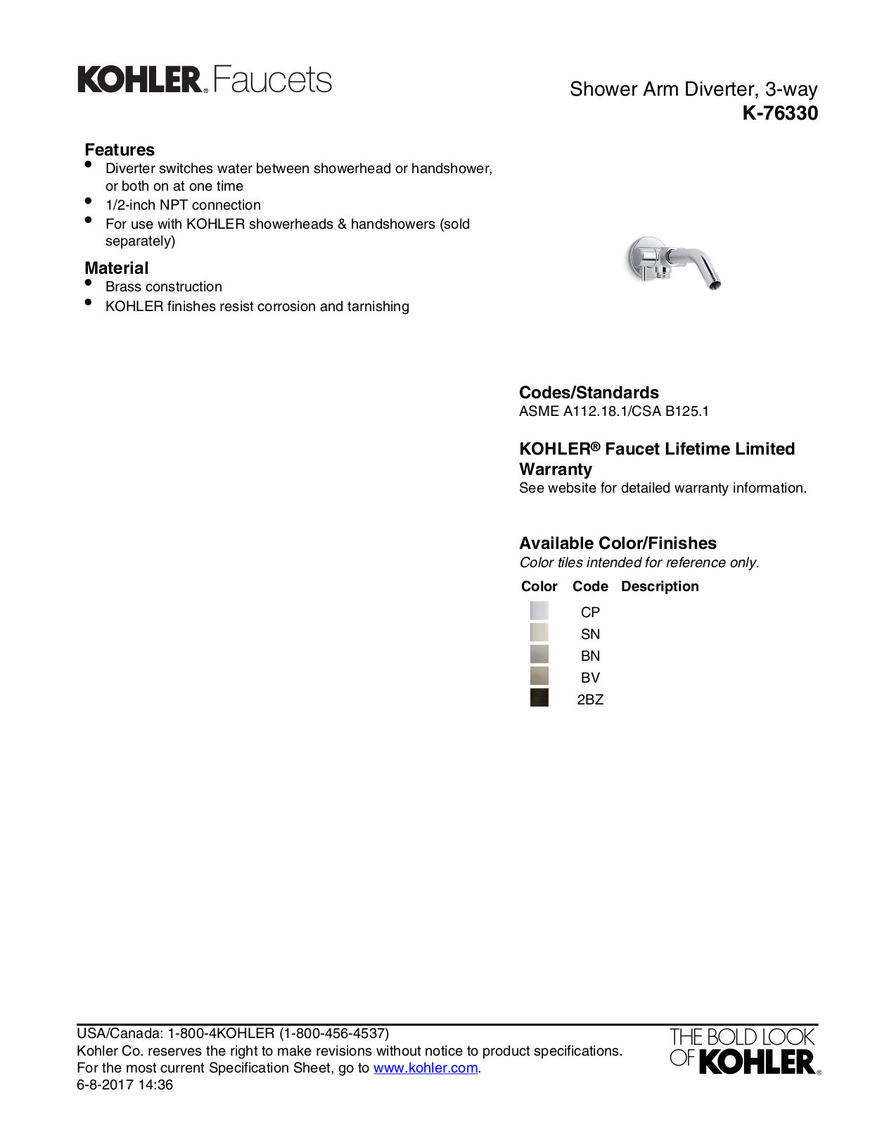 Kohler KOH21998 Specifications Sheet - ManualMachine.com