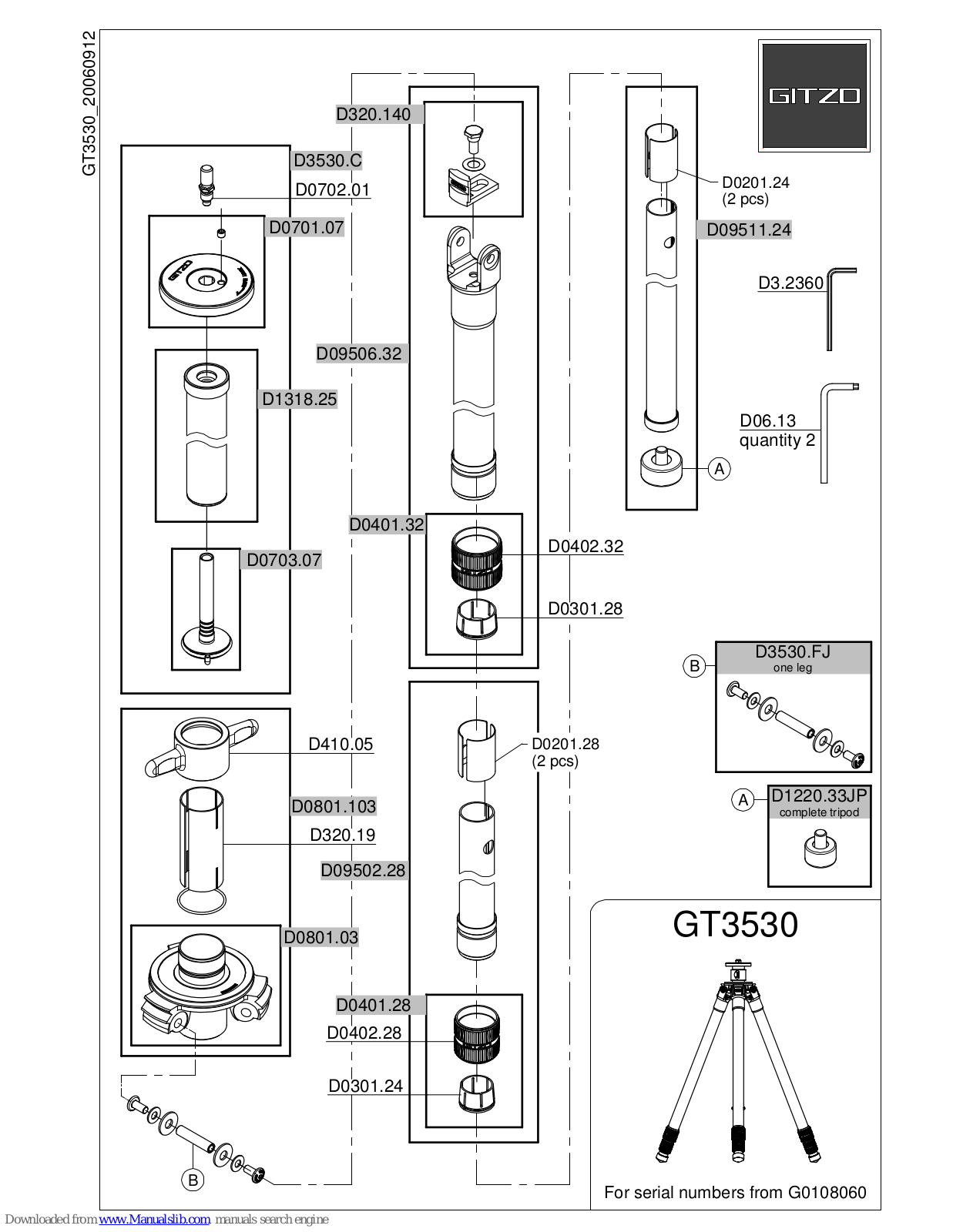 Gitzo Series 3 Mountaineer GT3530, 3 GT3530 Parts List