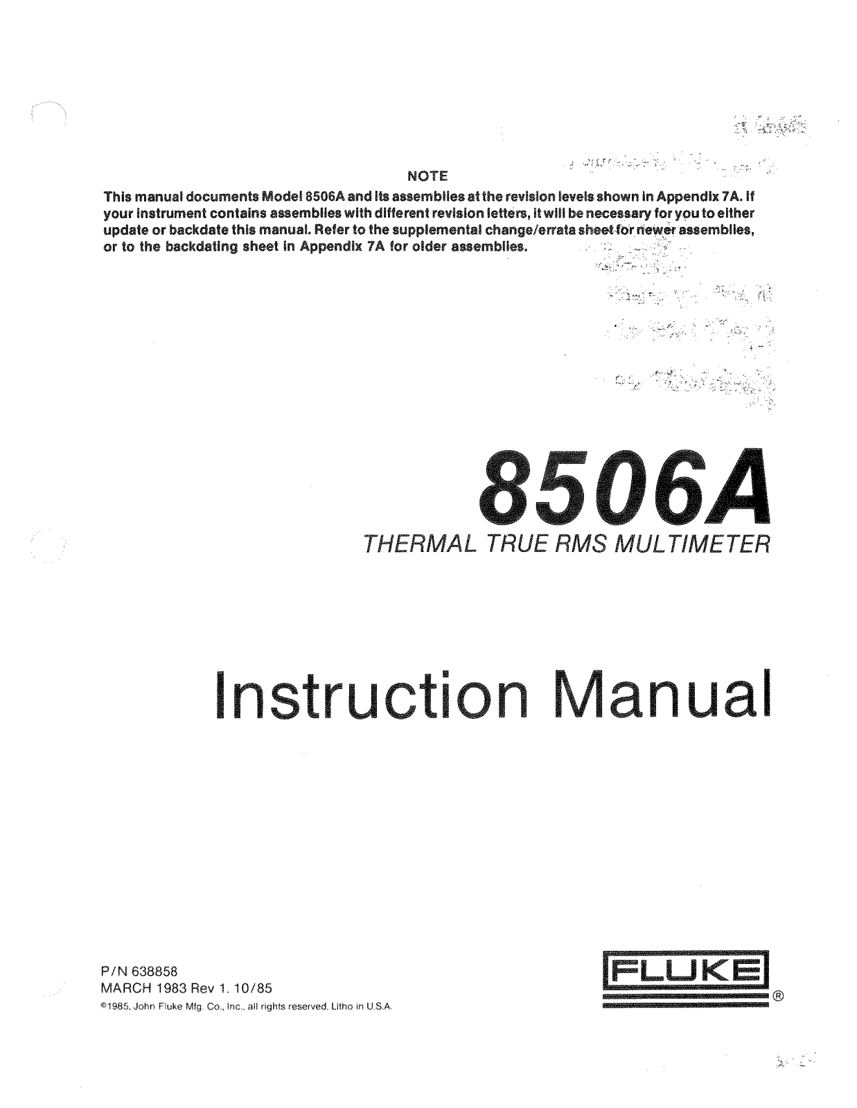 Fluke 8506A User Manual