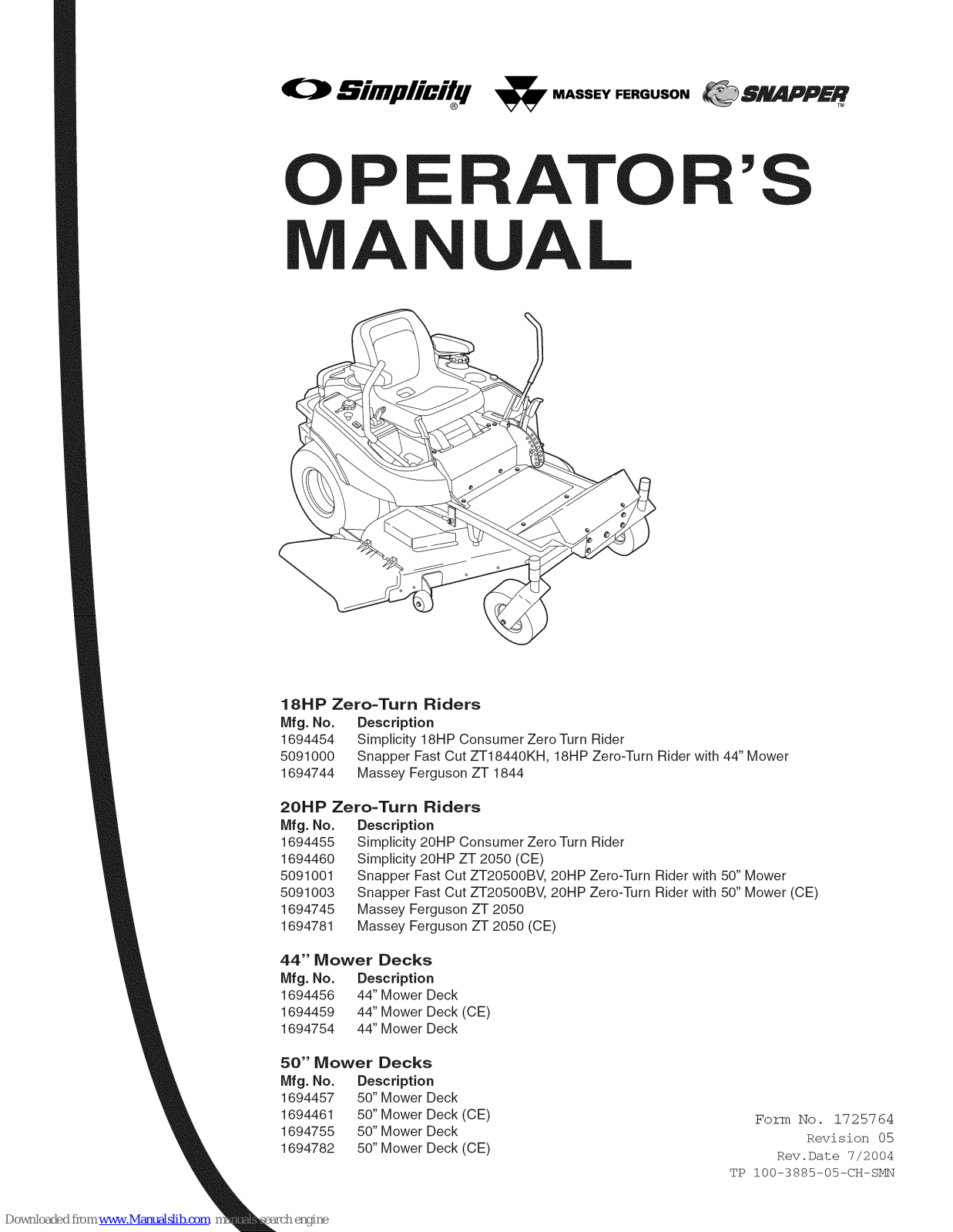 Simplicity 1694456, 1694454, 1694744, 1694745, 1694781 Operator's Manual - ManualMachine.com
