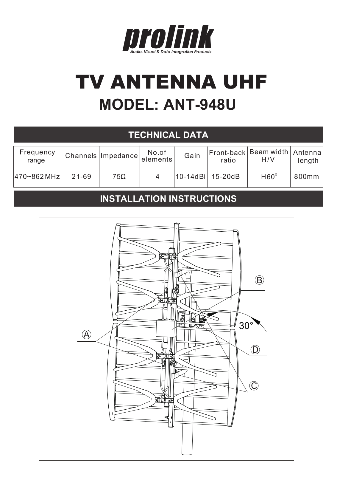 Prolink ANT-948U Installation guide - ManualMachine.com
