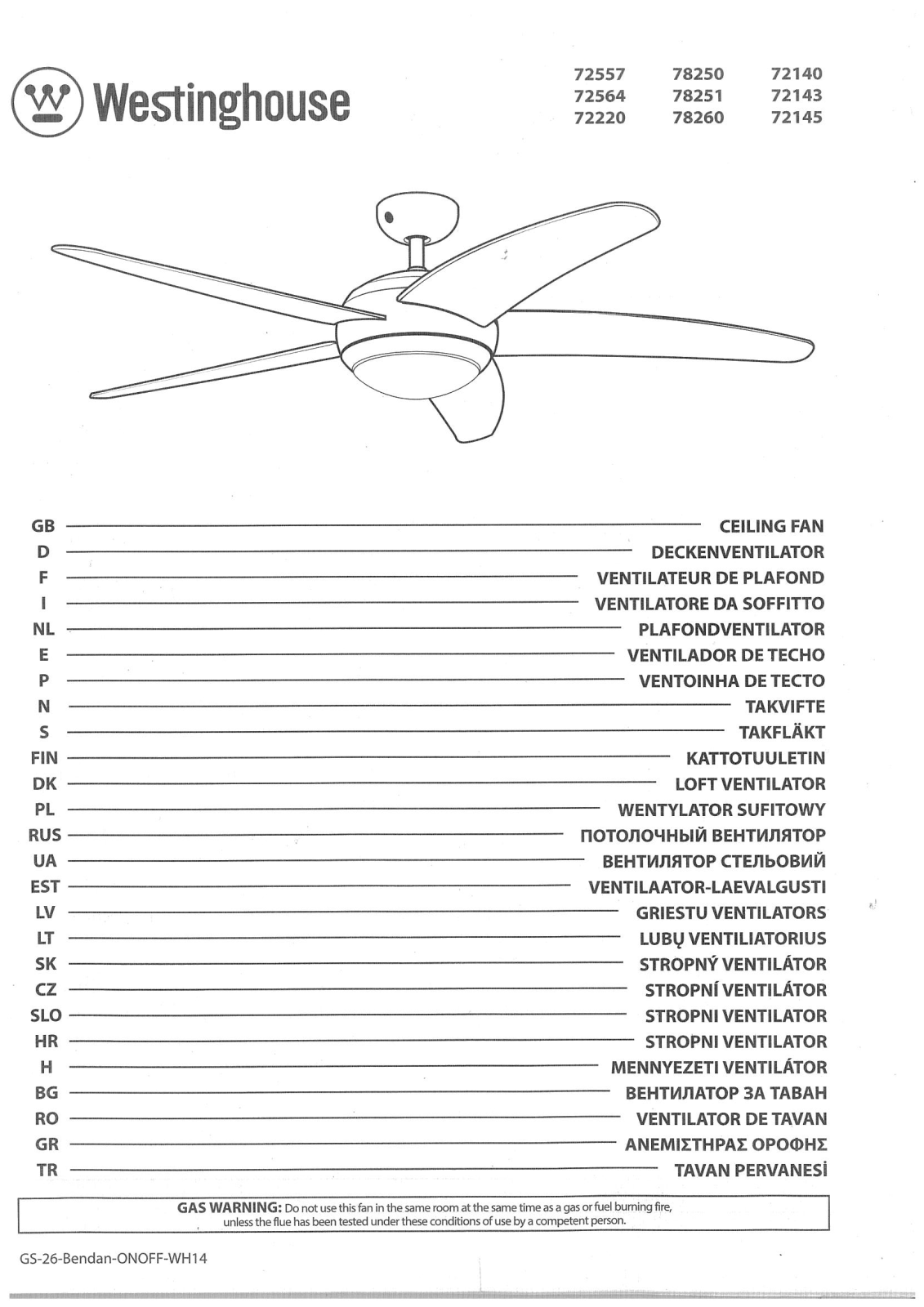 Westinghouse 72557, 72564, 72220, 78250, 78251 User guide