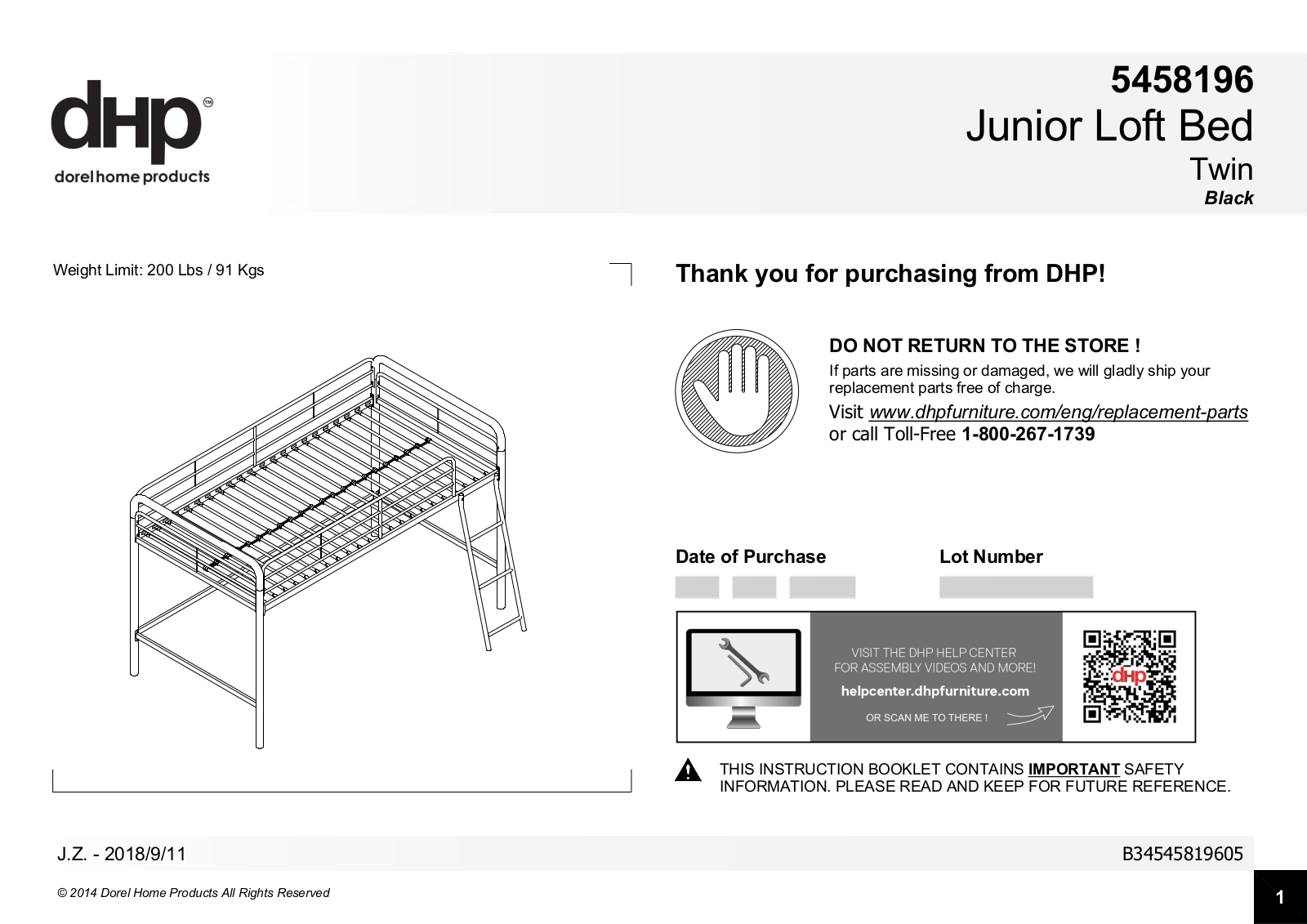DHP Junior Loft Bed, 5458196, 5458096 Instruction Booklet - ManualMachine.com