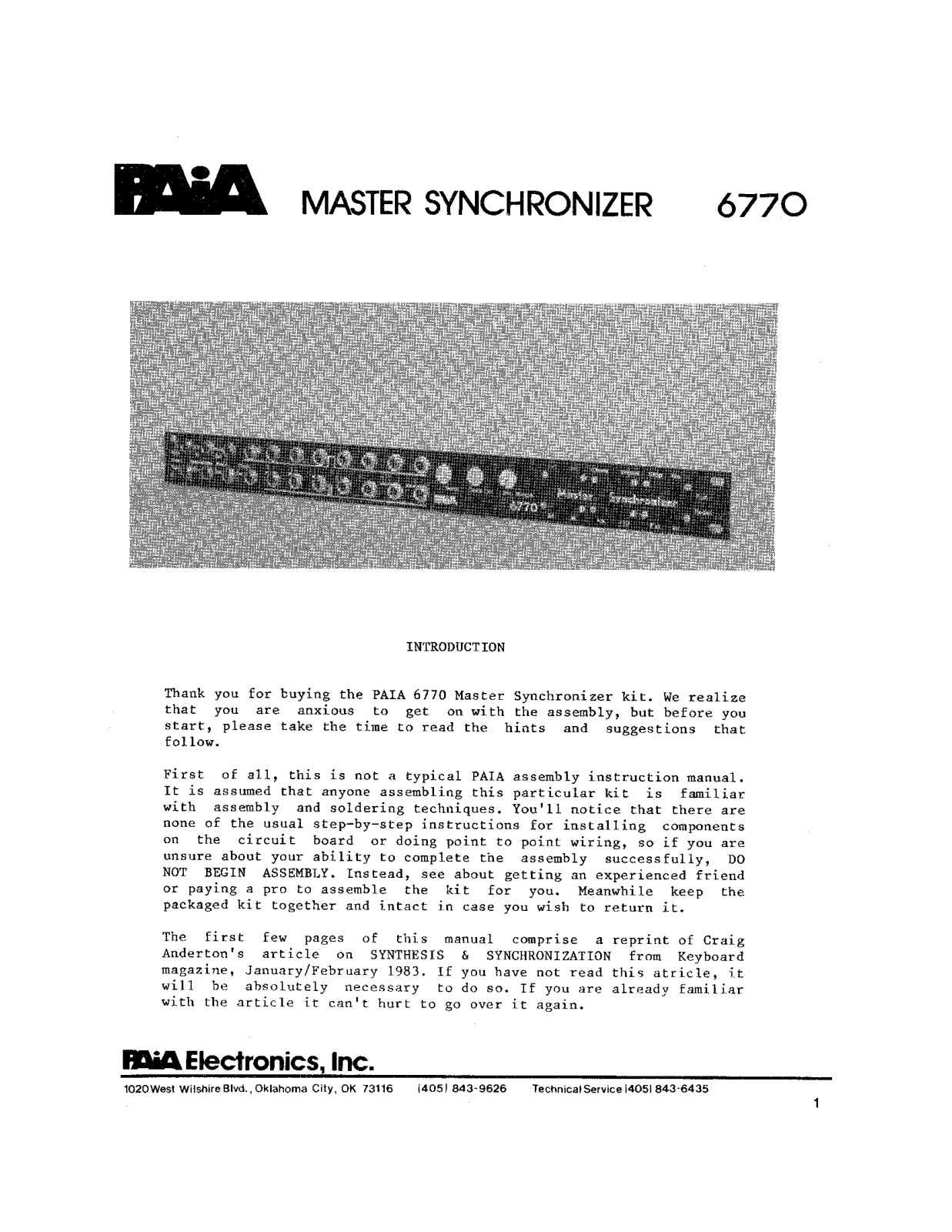 PAiA Electronics 6770 User's Manual