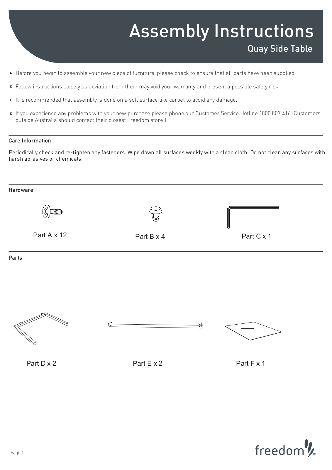 Freedom Quay Side Table Assembly Instruction