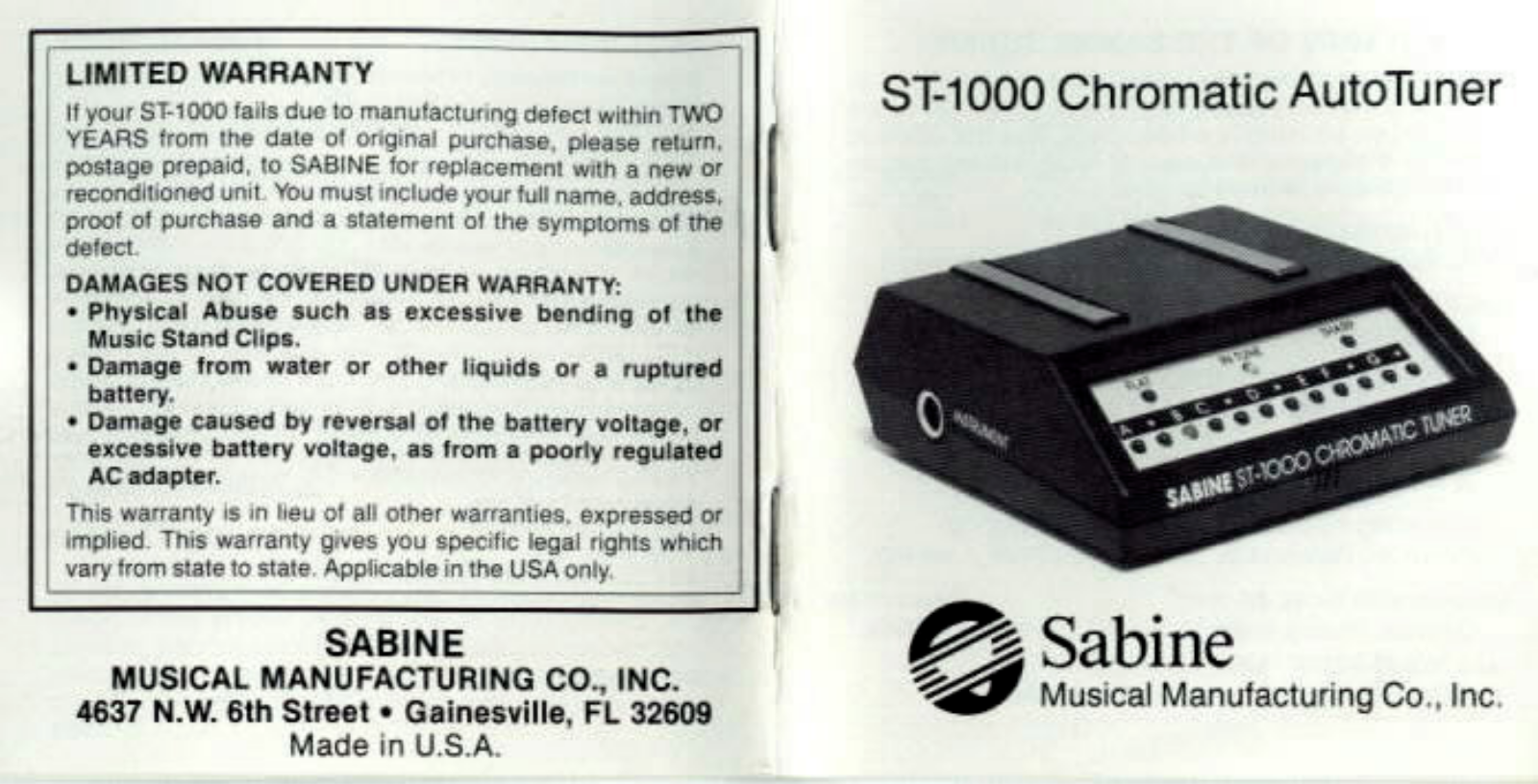 Sabine ST-1000 User Manual