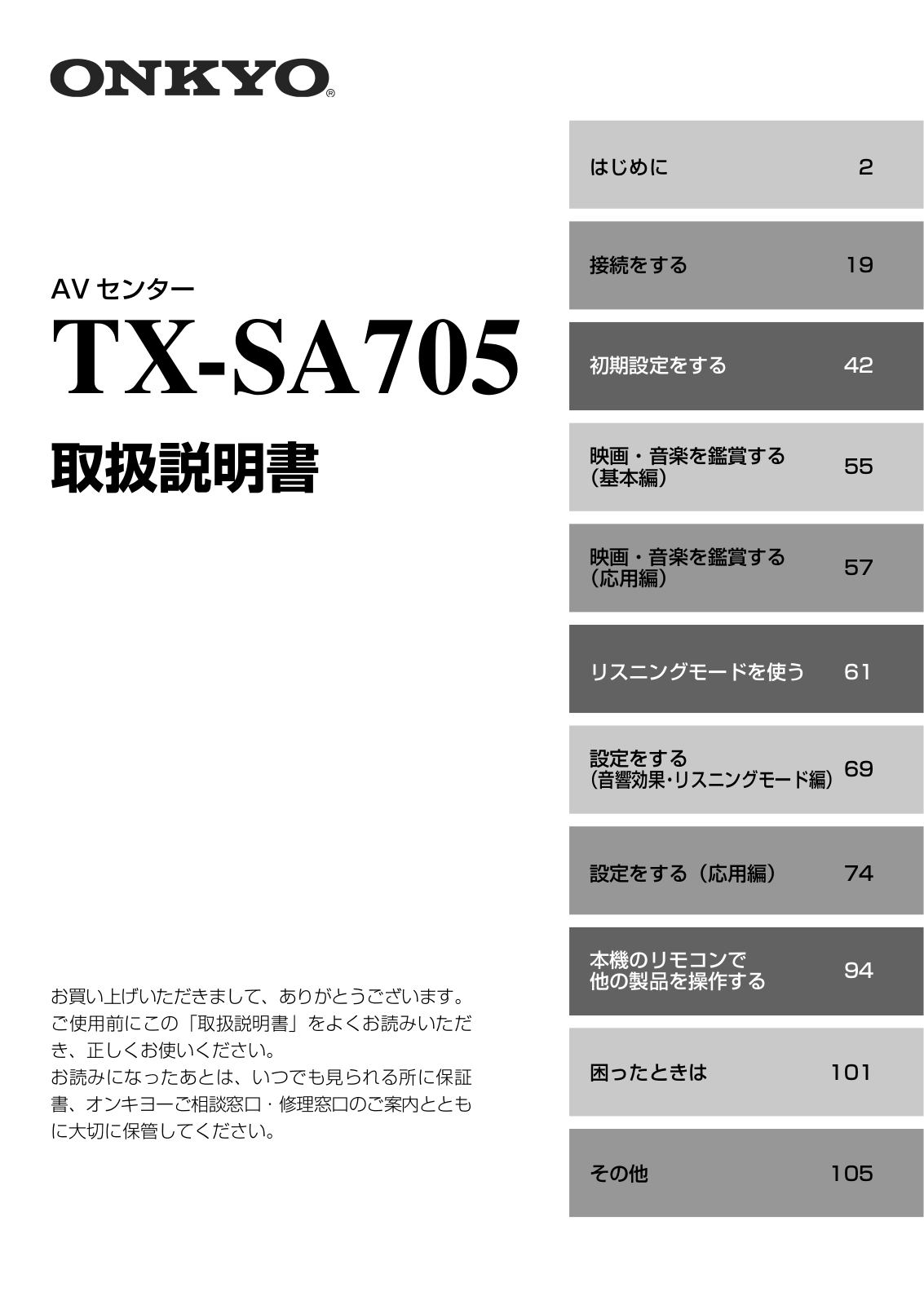 Onkyo TX-SA705 Instructions Manual