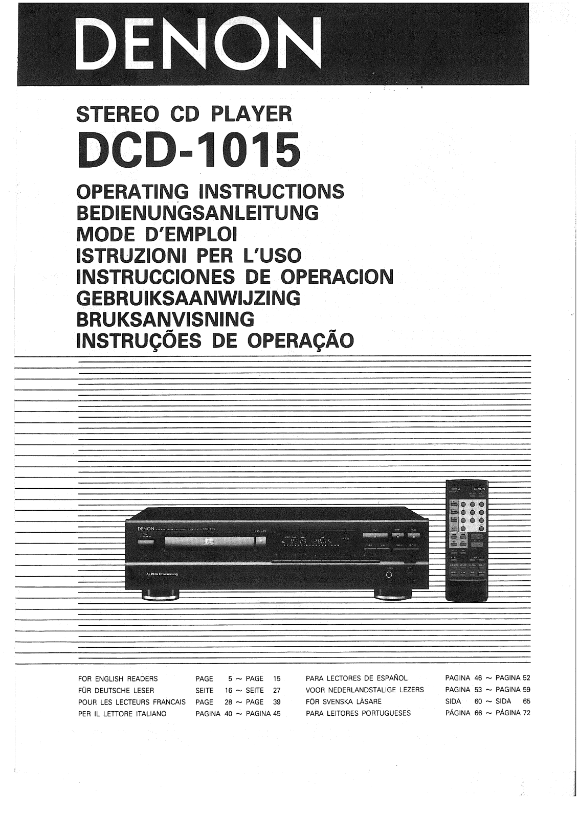 Denon DCD-1015 Owner's Manual