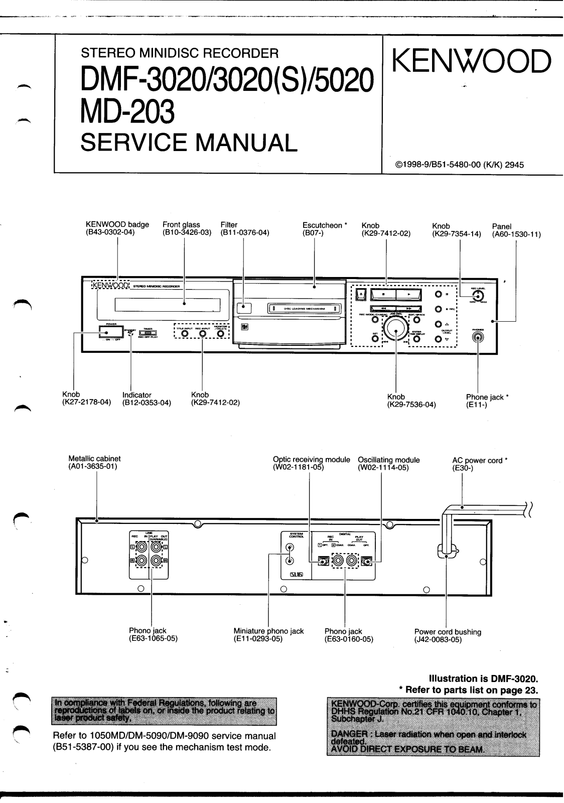 Kenwood DMF-3020, DMF-5020, MD-203 Service Manual