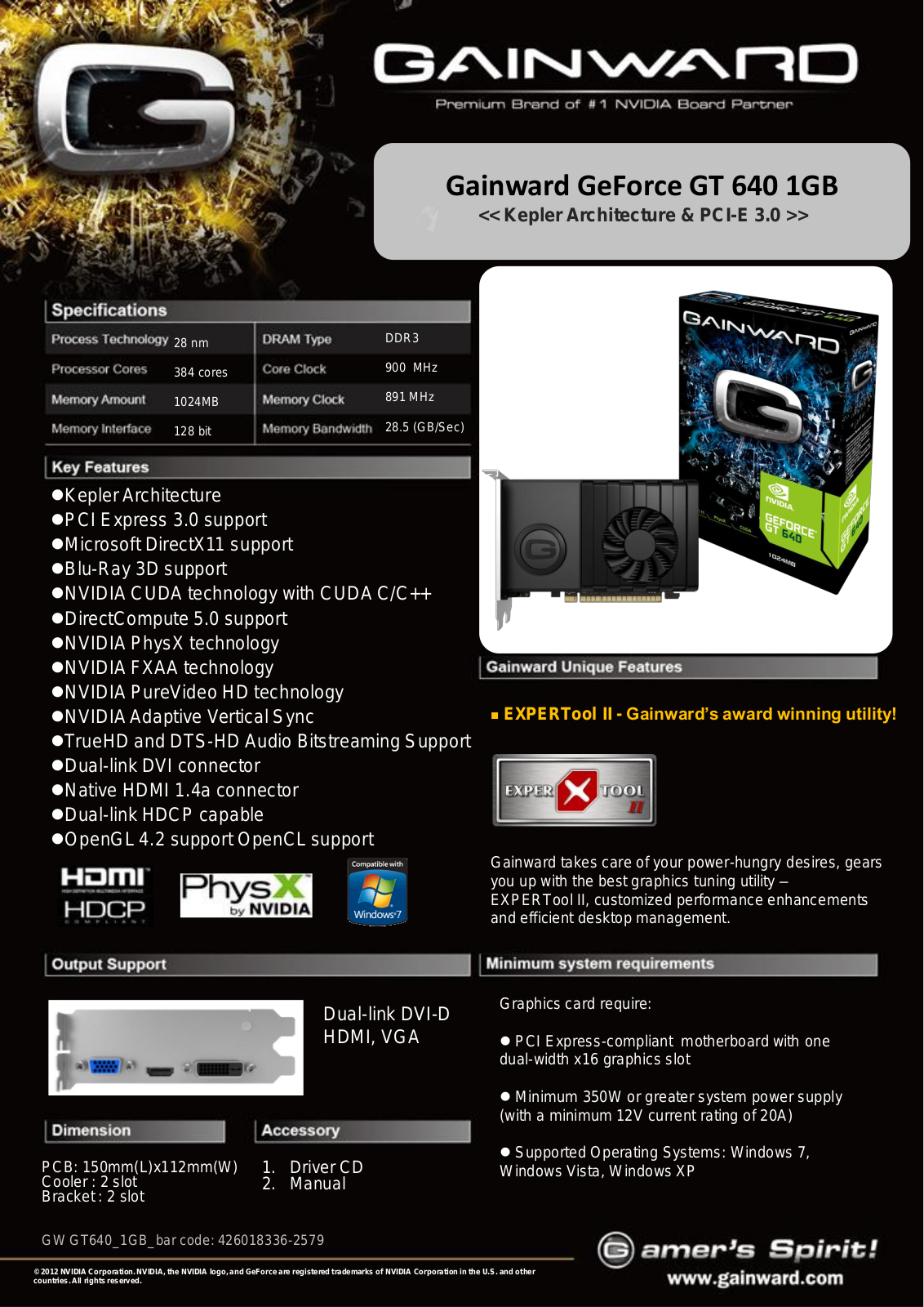 Gainward GeForce GT 640 1GB SPECIFICATIONS