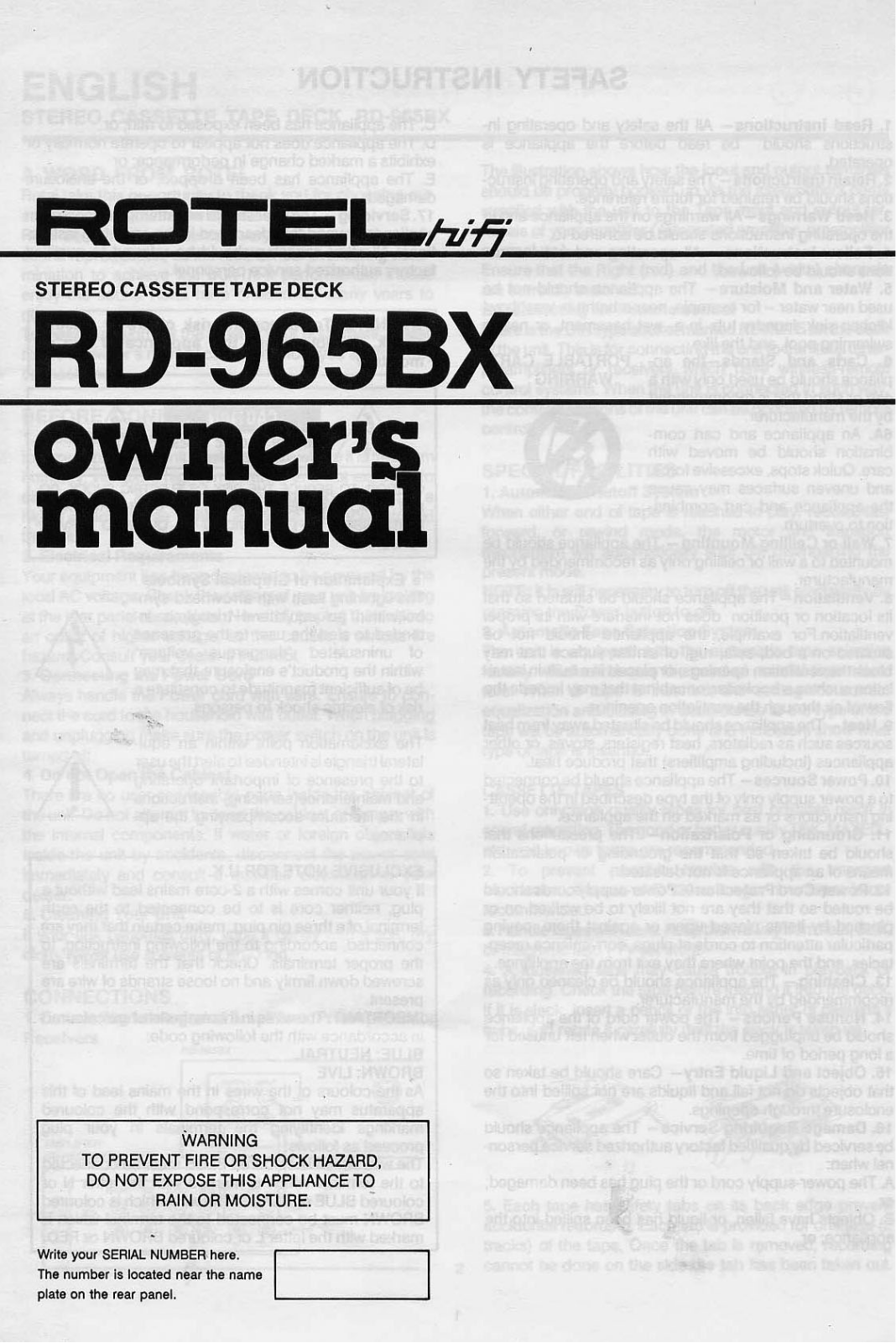 Rotel RD-965BX User Manual