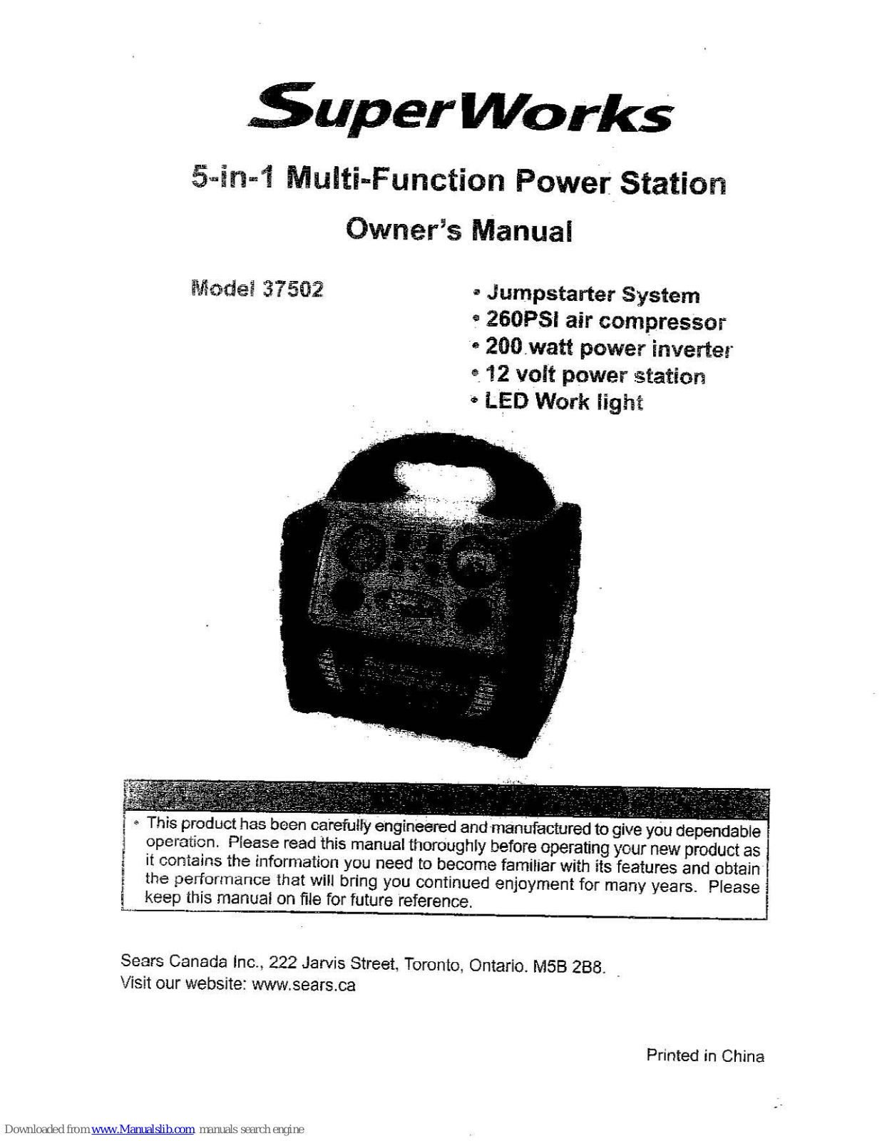 Sears SuperWorks 37502 Owner's Manual