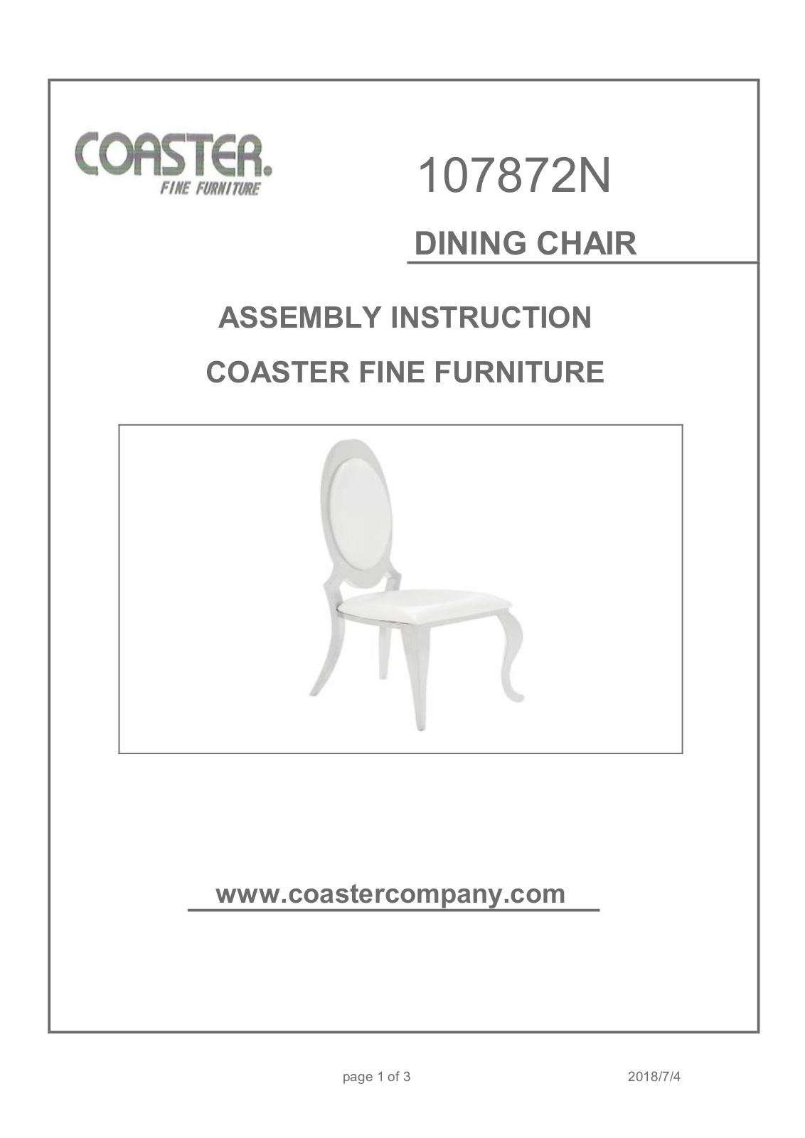 Coaster 107872N Assembly Guide