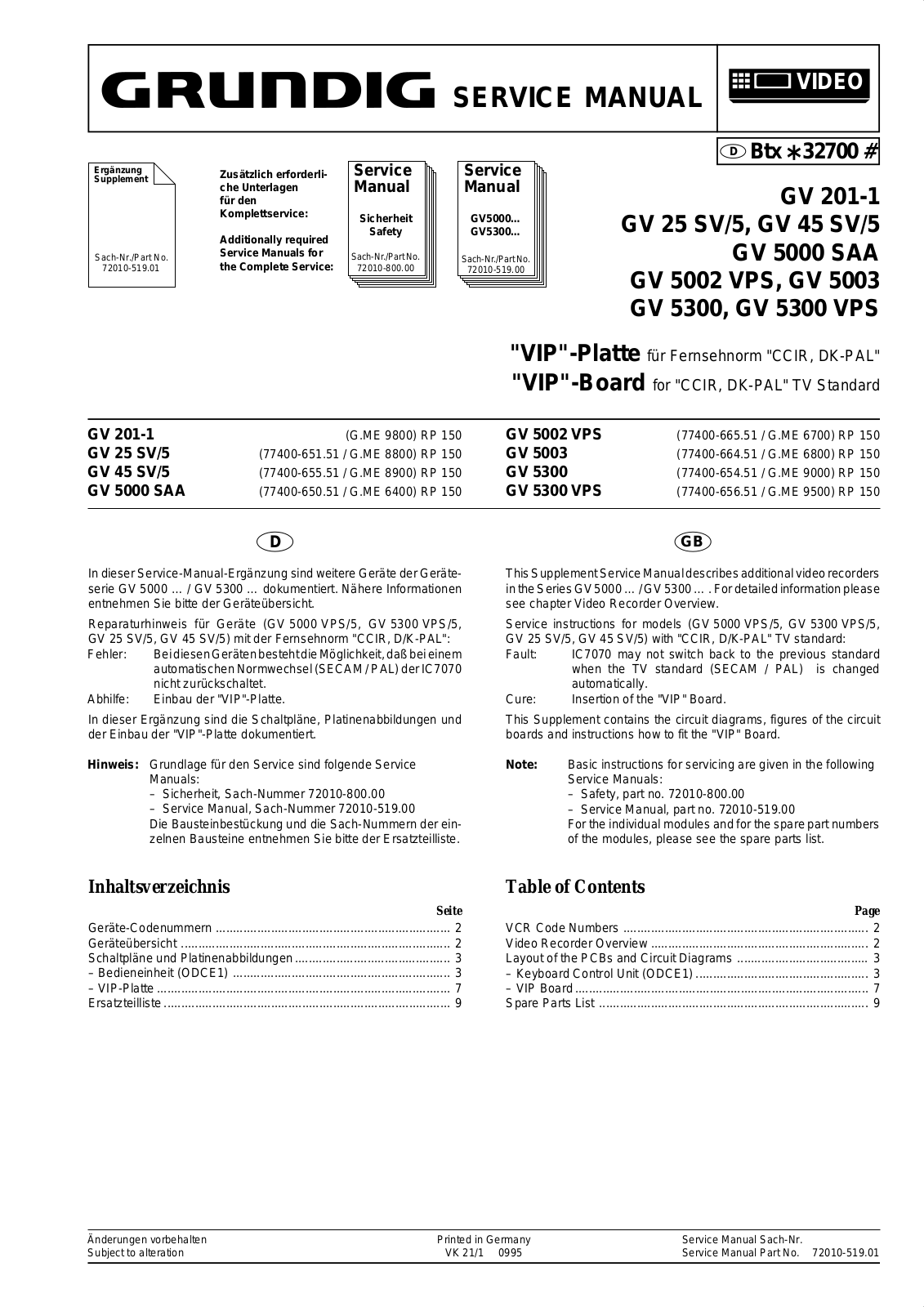 GRUNDIG gv-2000, gv2020 Service Manual