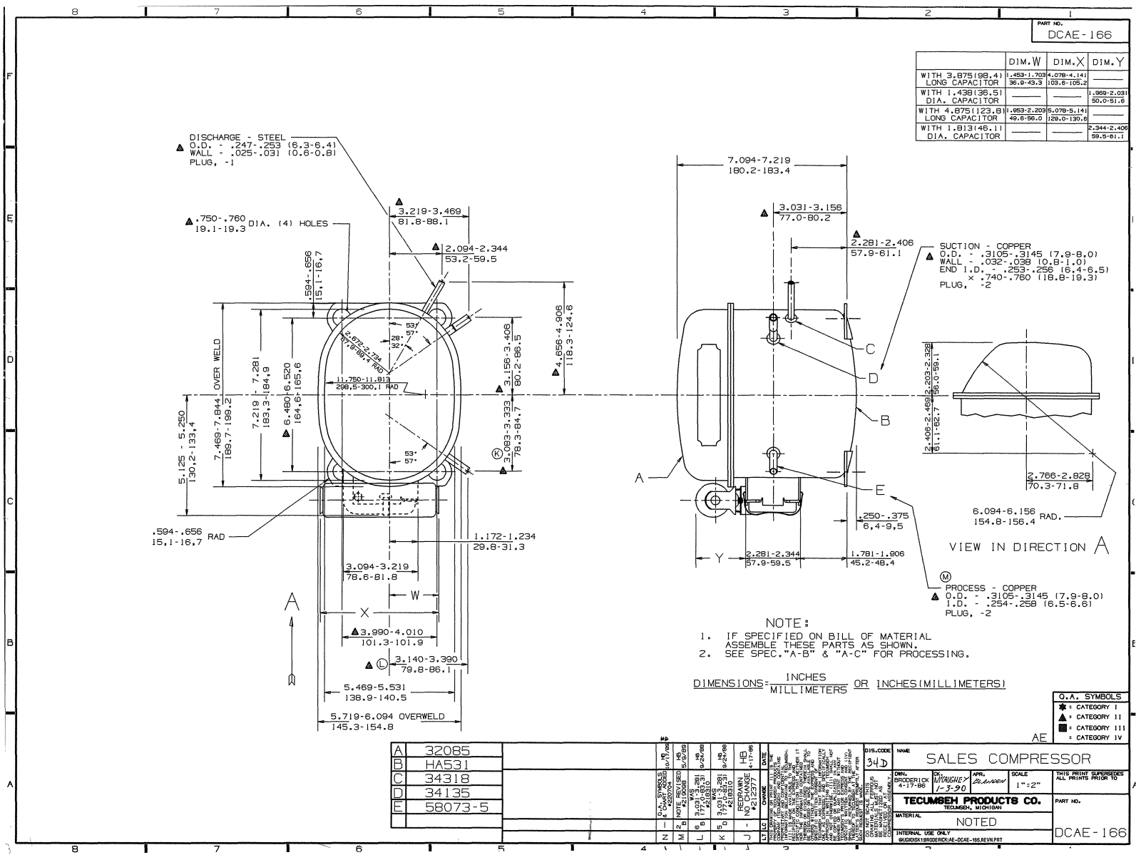 Tecumseh AEA1360YXA, AEA1360AXA, AEA1360YXC, AEA3417AXA, AEA3417YXA Drawing Data