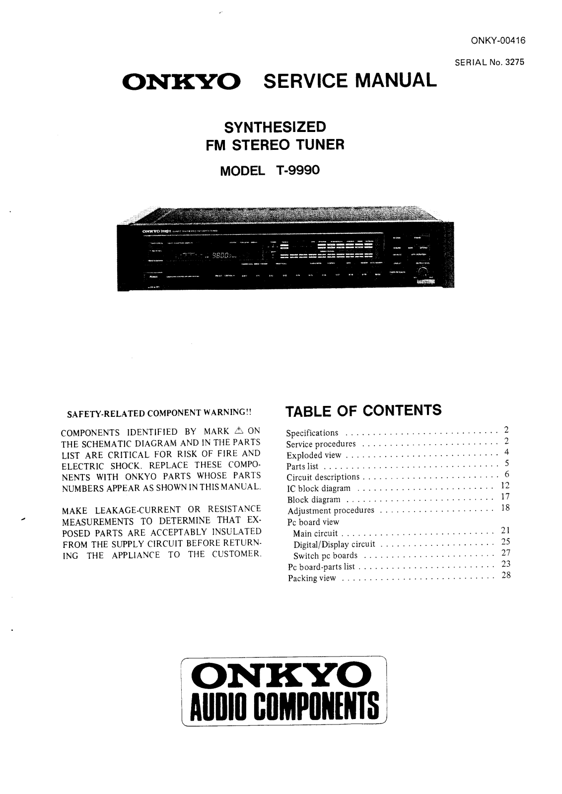 Onkyo T-9990 Service Manual