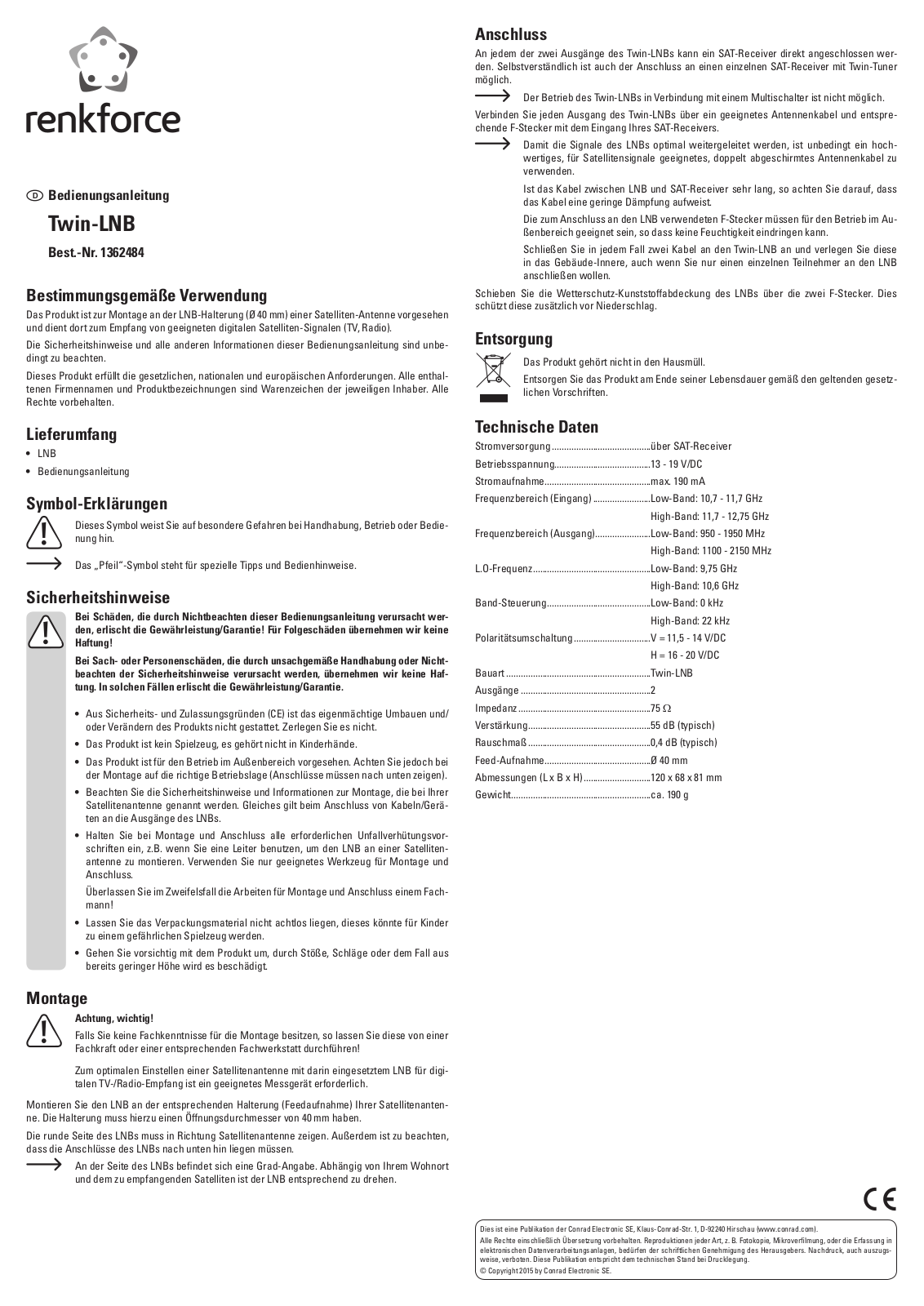 Renkforce 1362484 Operating Instructions