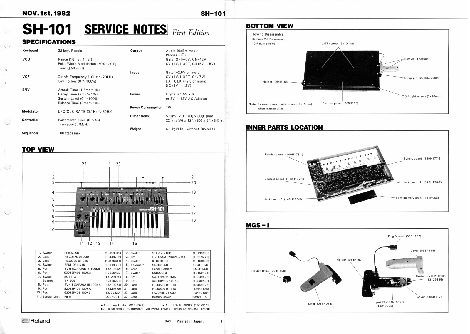 Roland SH-101 Service Manual