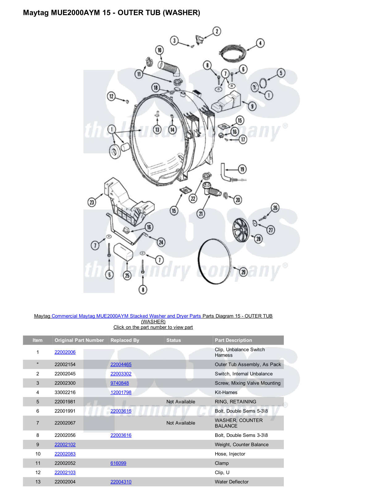 Maytag MUE2000AYM Stacked and Parts Diagram