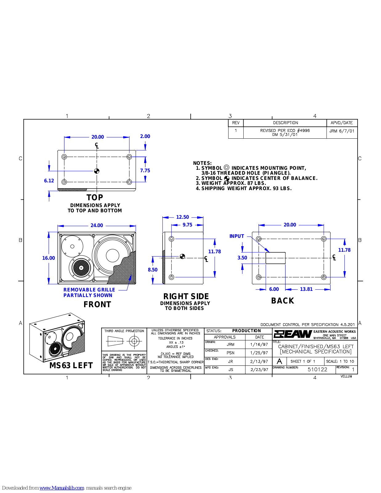 EAW MS63 Dimensions