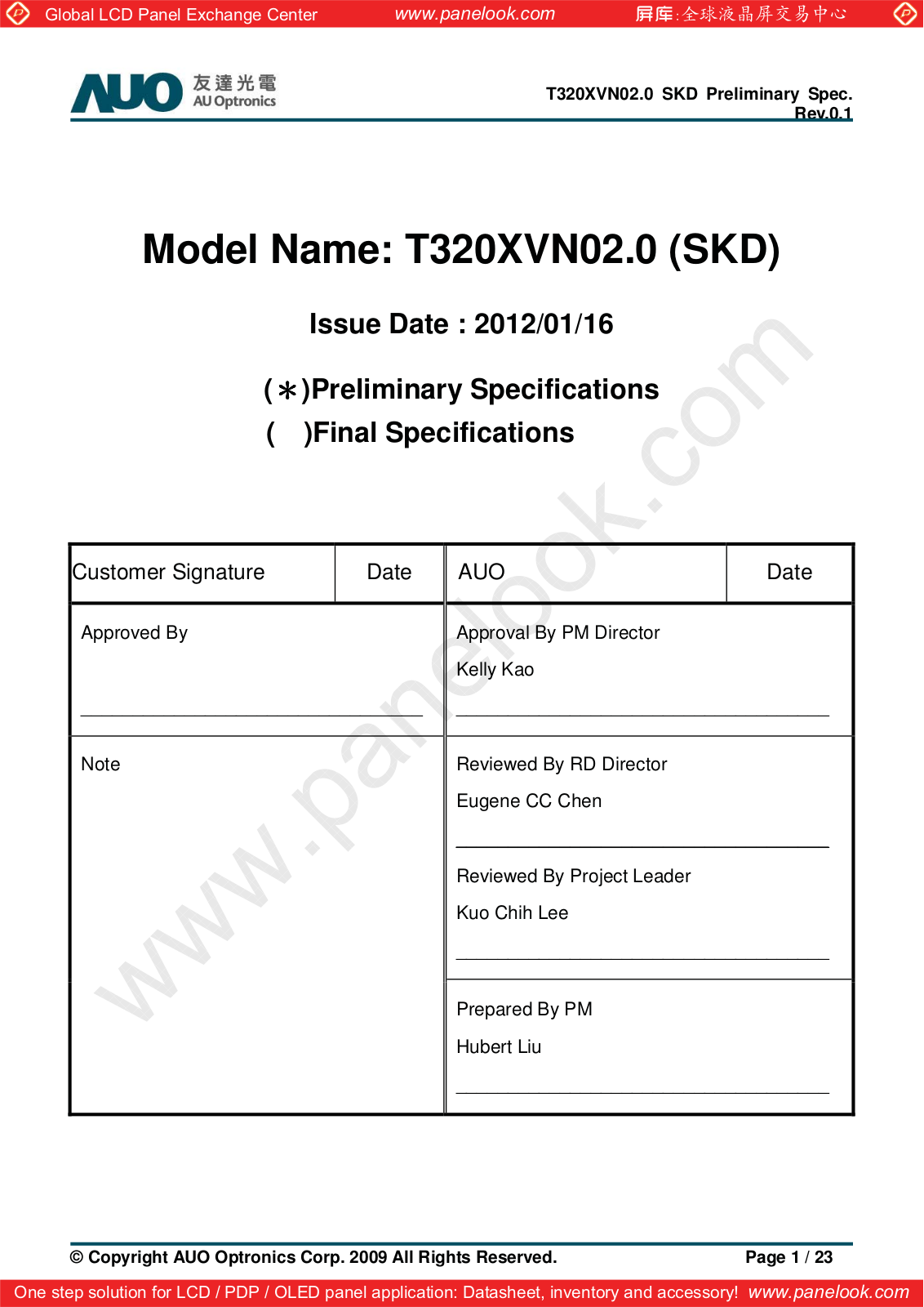 AUO T320XVN02.0 Specification - ManualMachine.com