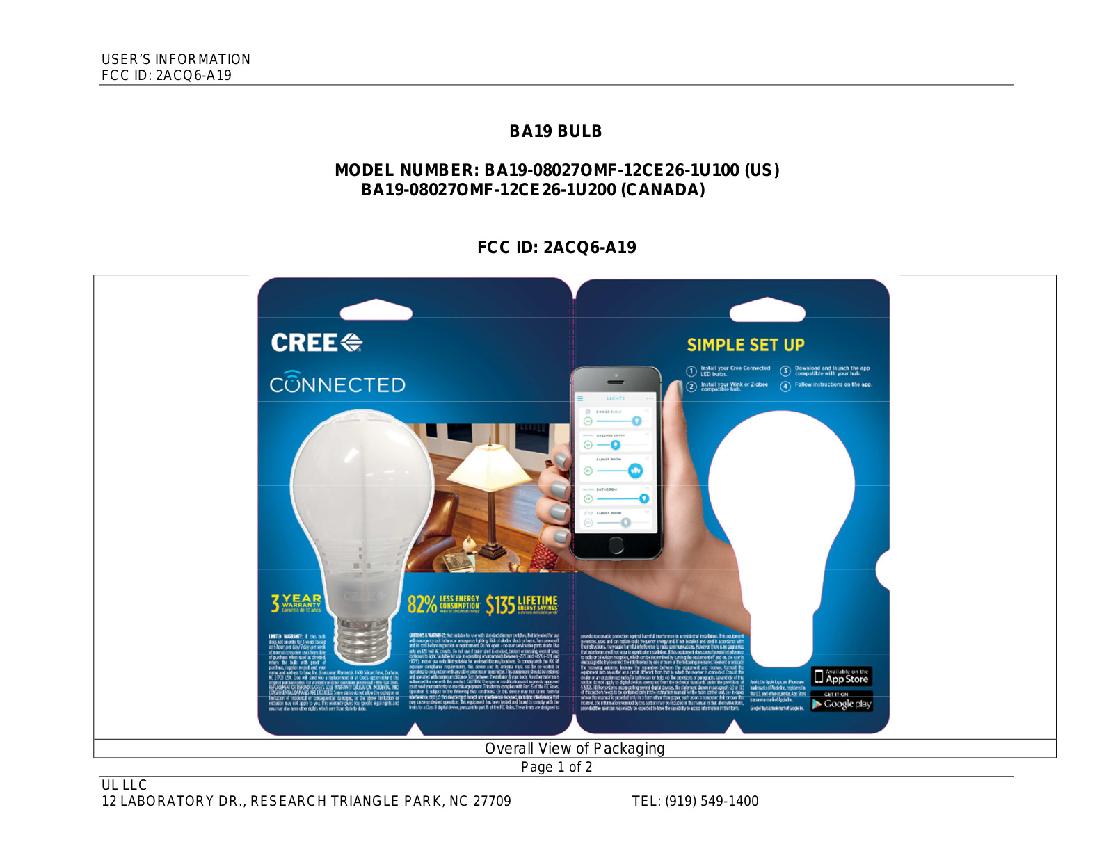 Ideal Lighting CREE Lighting A19 User Manual