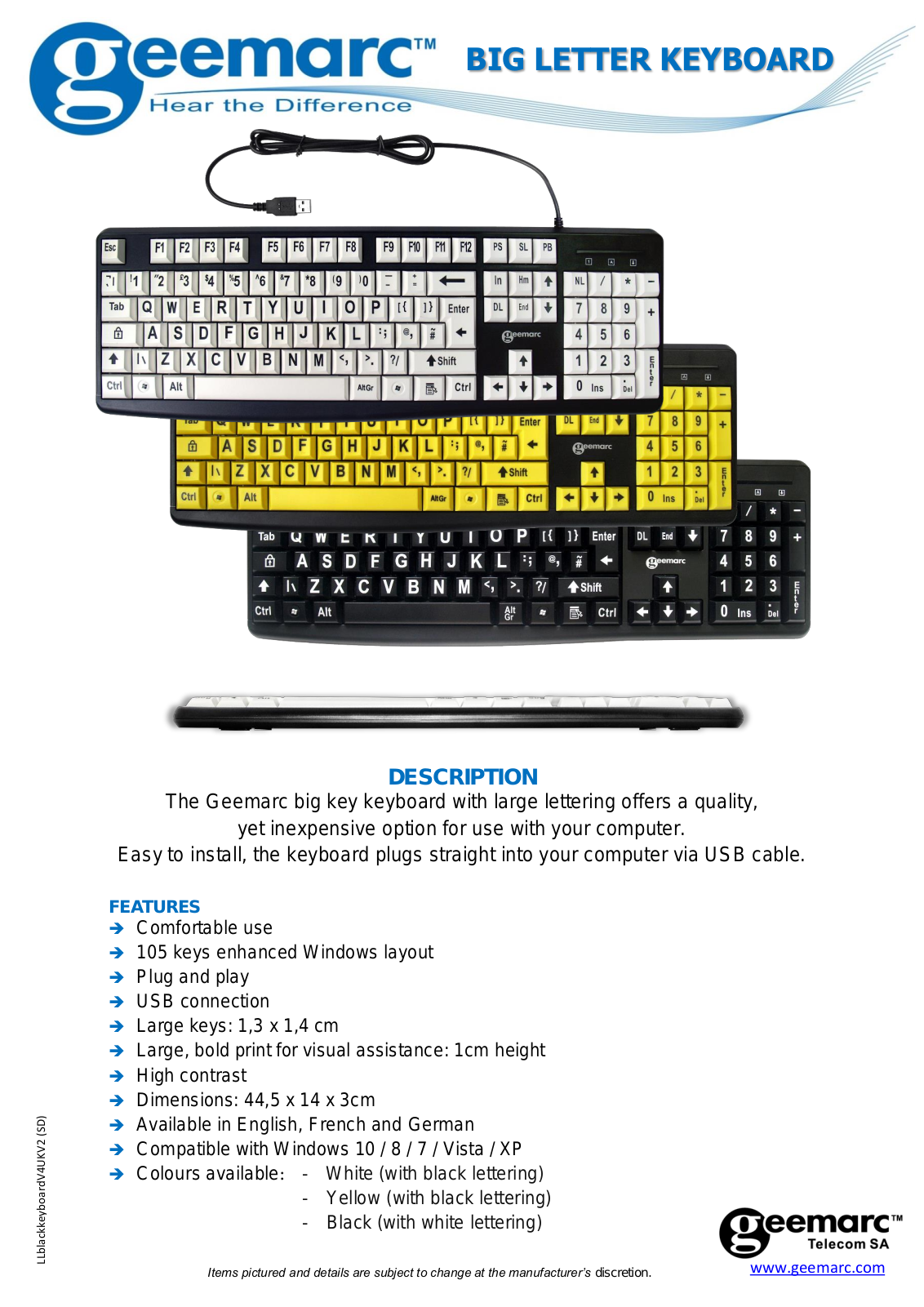 Geemarc BIG LETTER KEYBOARD User Manual