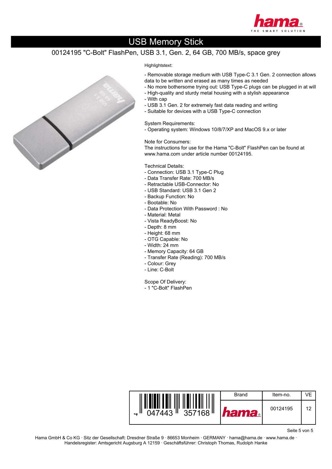 Hama FlashPen C-Bolt User Manual