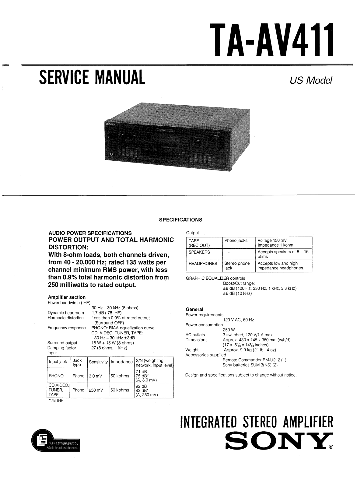 Sony TAAV-411 Service manual