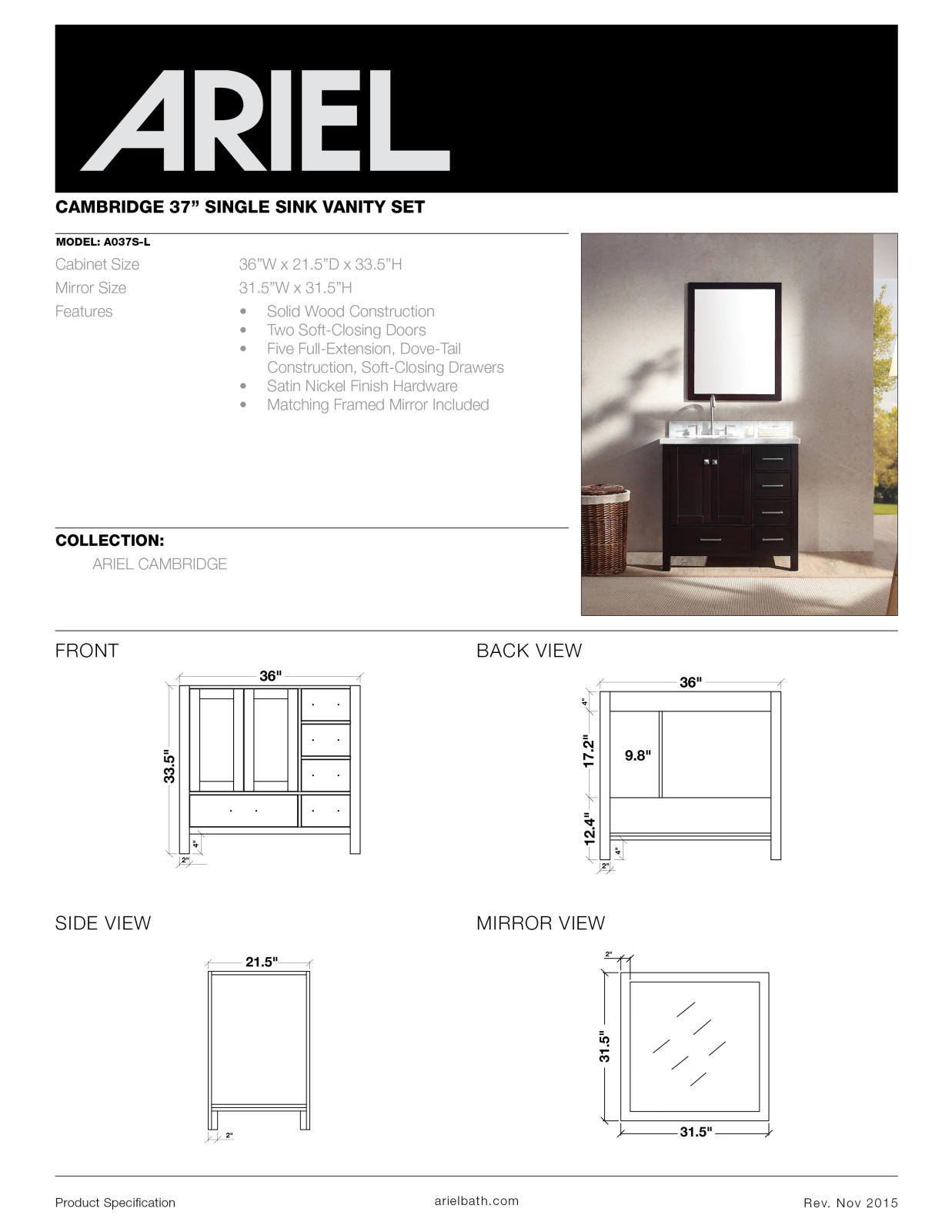 Ariel A037SLWHT Installation Manual