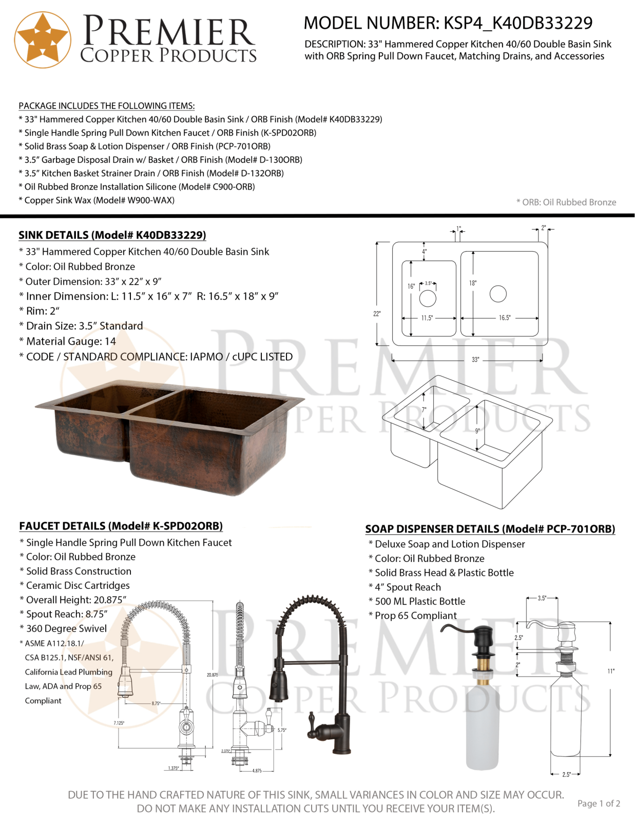 Premier Copper Products IER1655 Specifications - ManualMachine.com