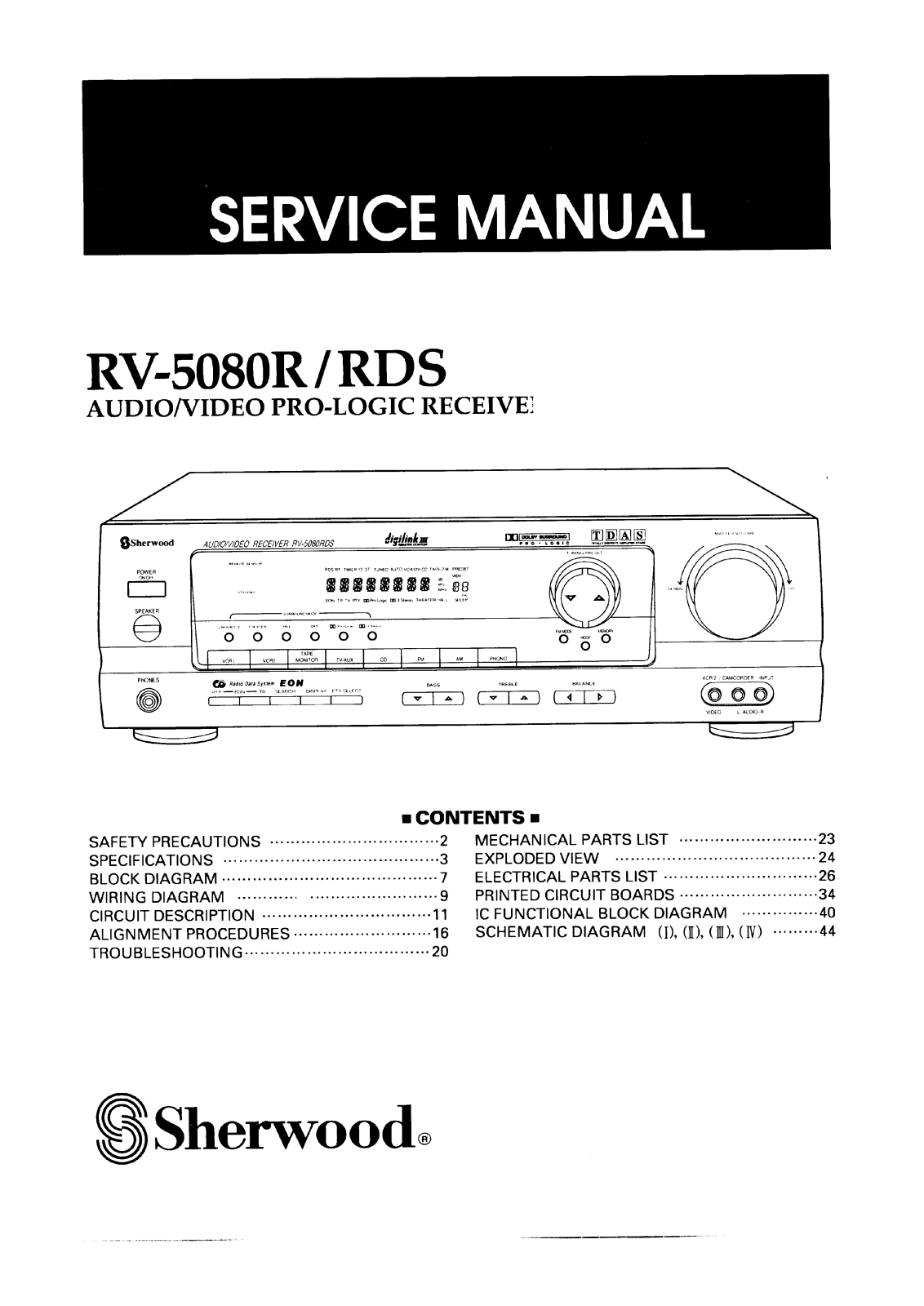 Sherwood RV-5080-R, RV-5080-RDS Service manual