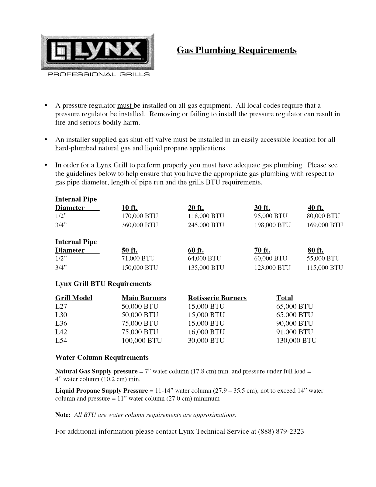 Lynx Lbq27-2000 Owner's Manual