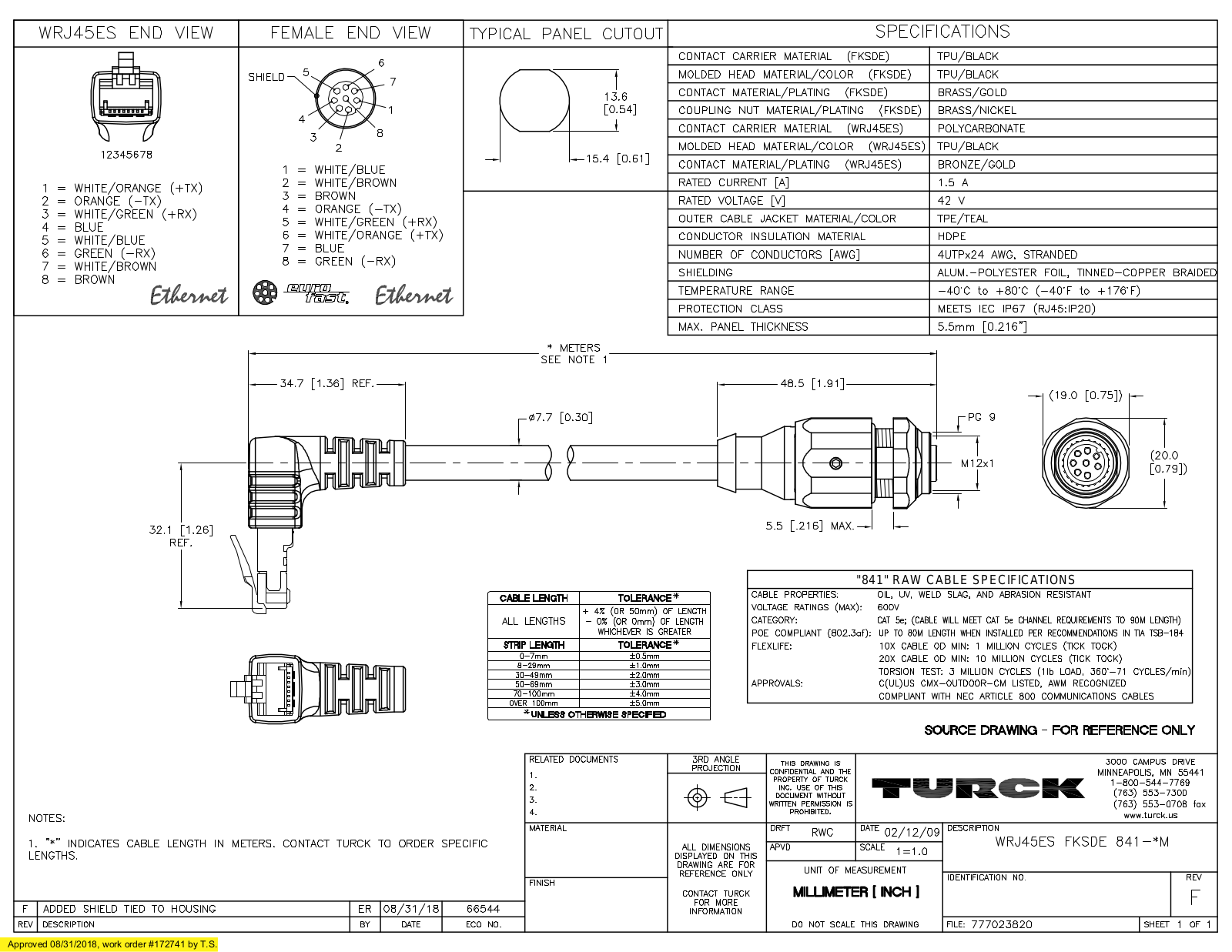 Turck WRJ45ESFKSDE841-0.2M Data Sheet