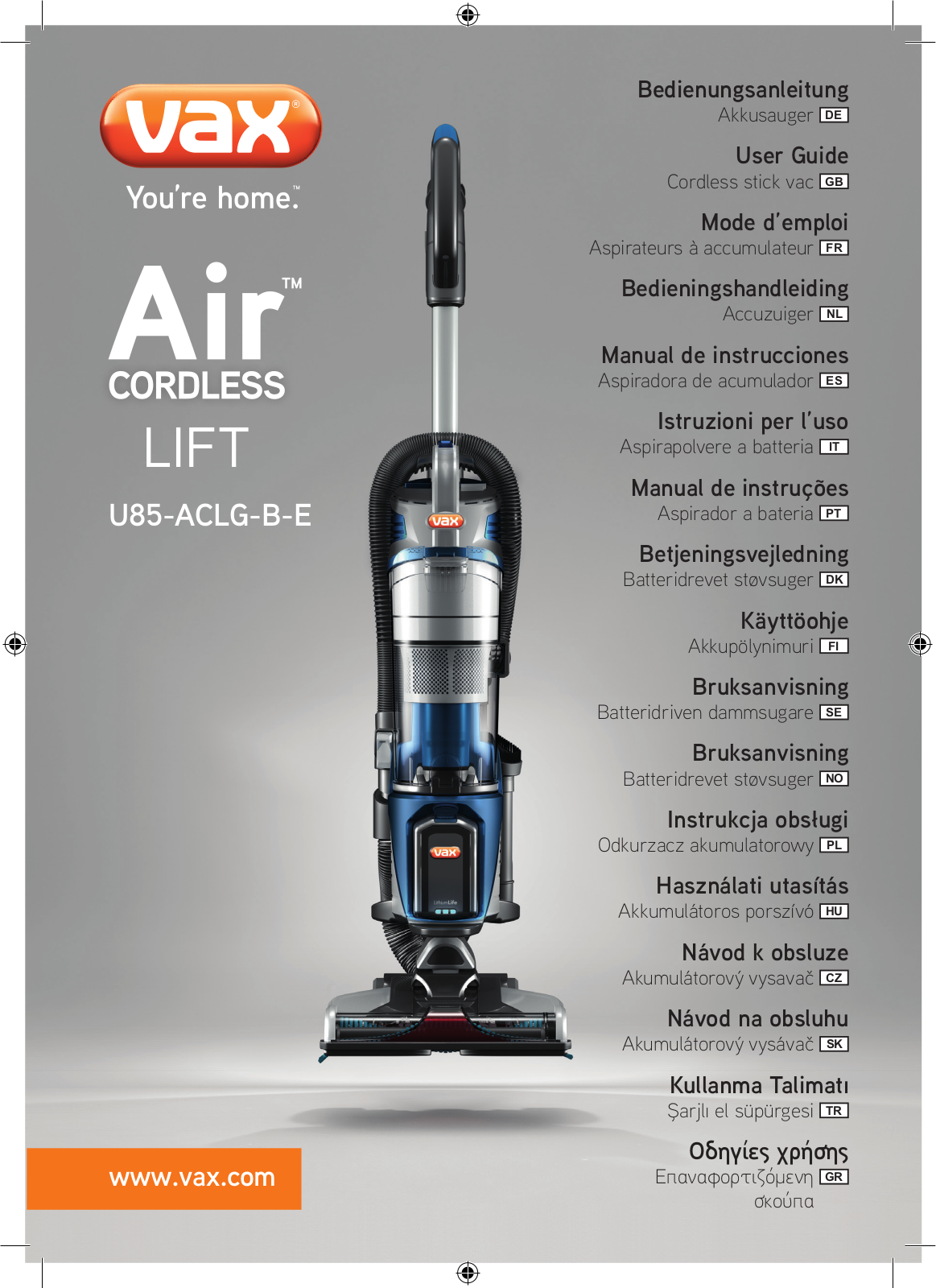 VAX U85-ACLG-B-E Operating Instructions