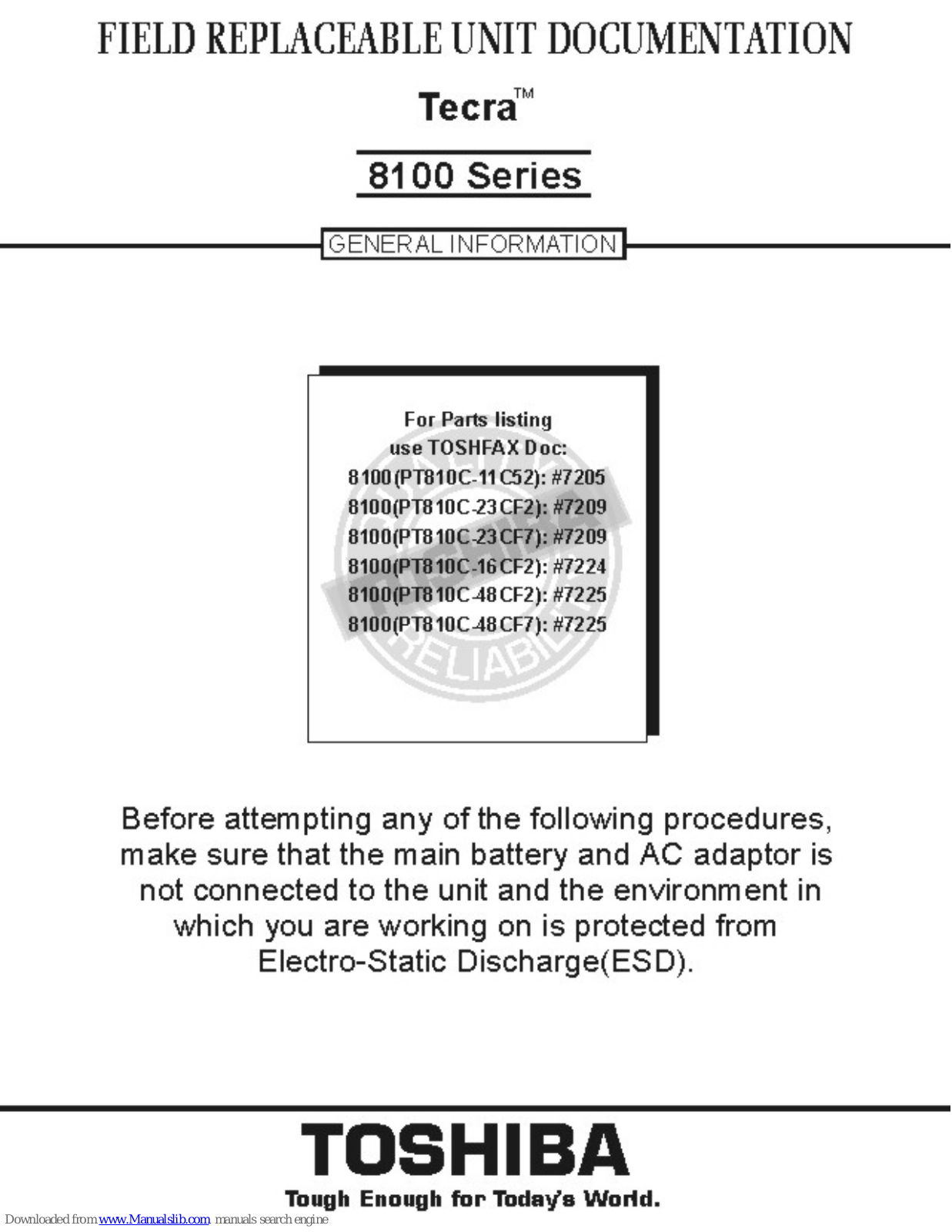 Toshiba 8100 series, Tecra 8100 series Service Manual