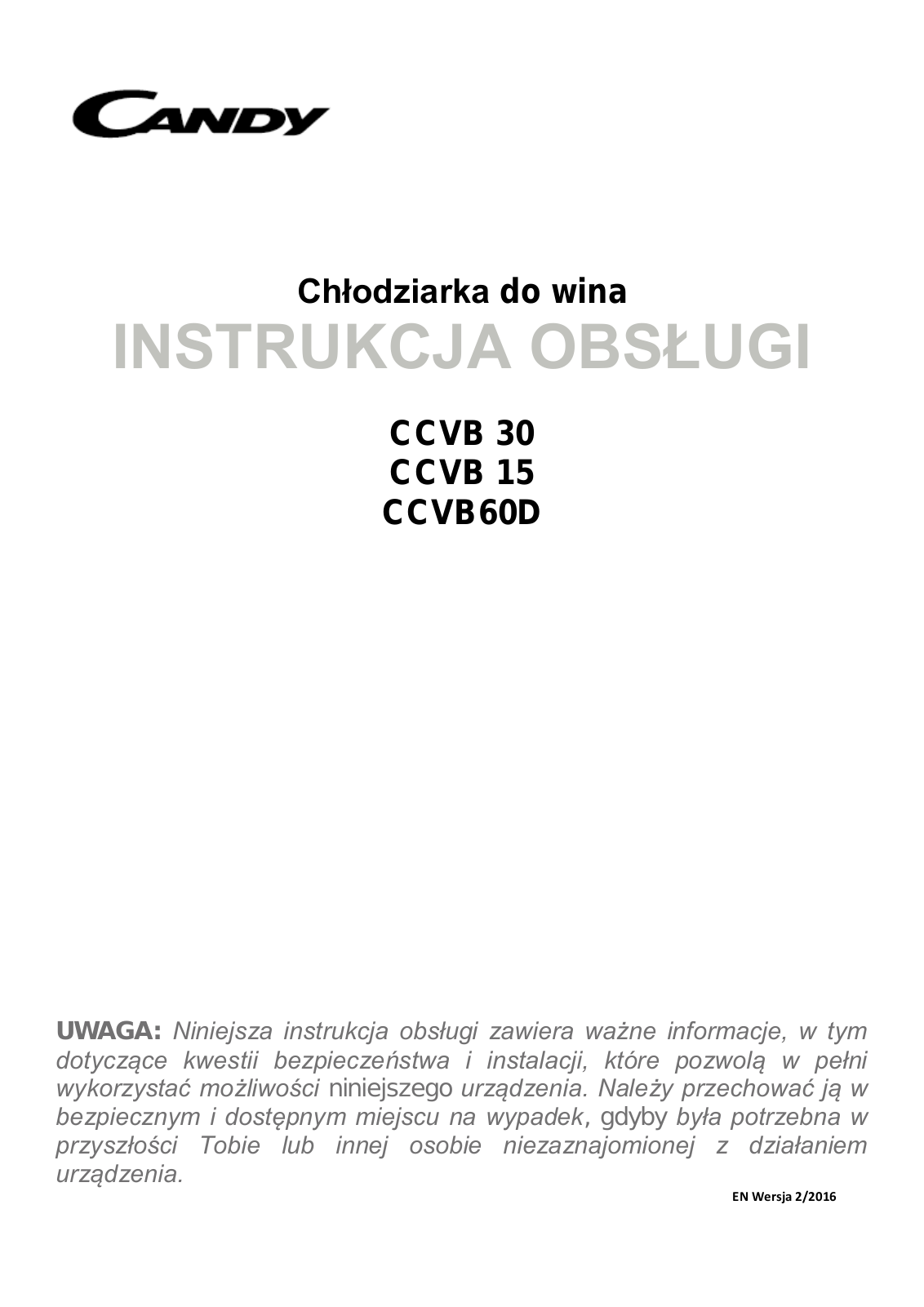 Candy CCVB 15 User Manual