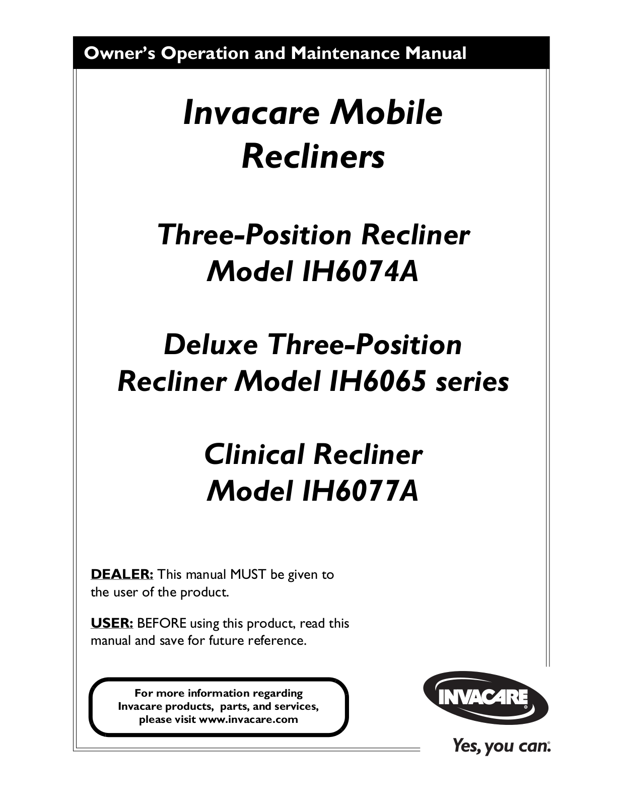 Invacare IH6065 User Manual