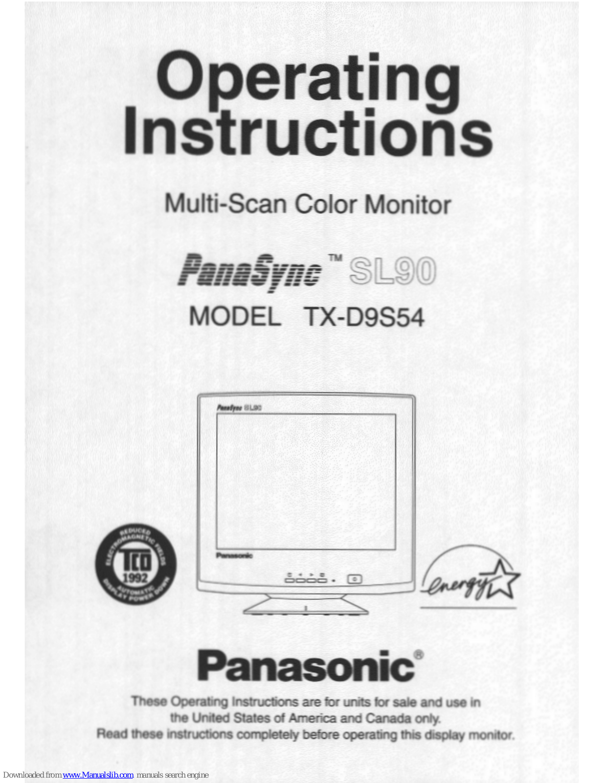 Panasonic PANASYNC TX-D9S54, PANASYNC SL90 User Manual