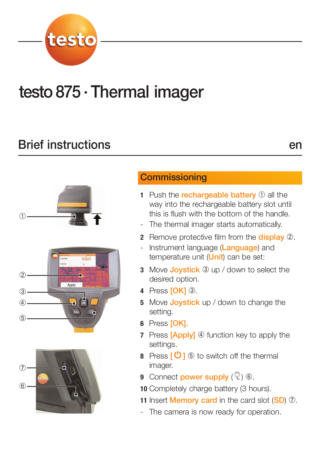 Testo 875-1 Quick Start Guide