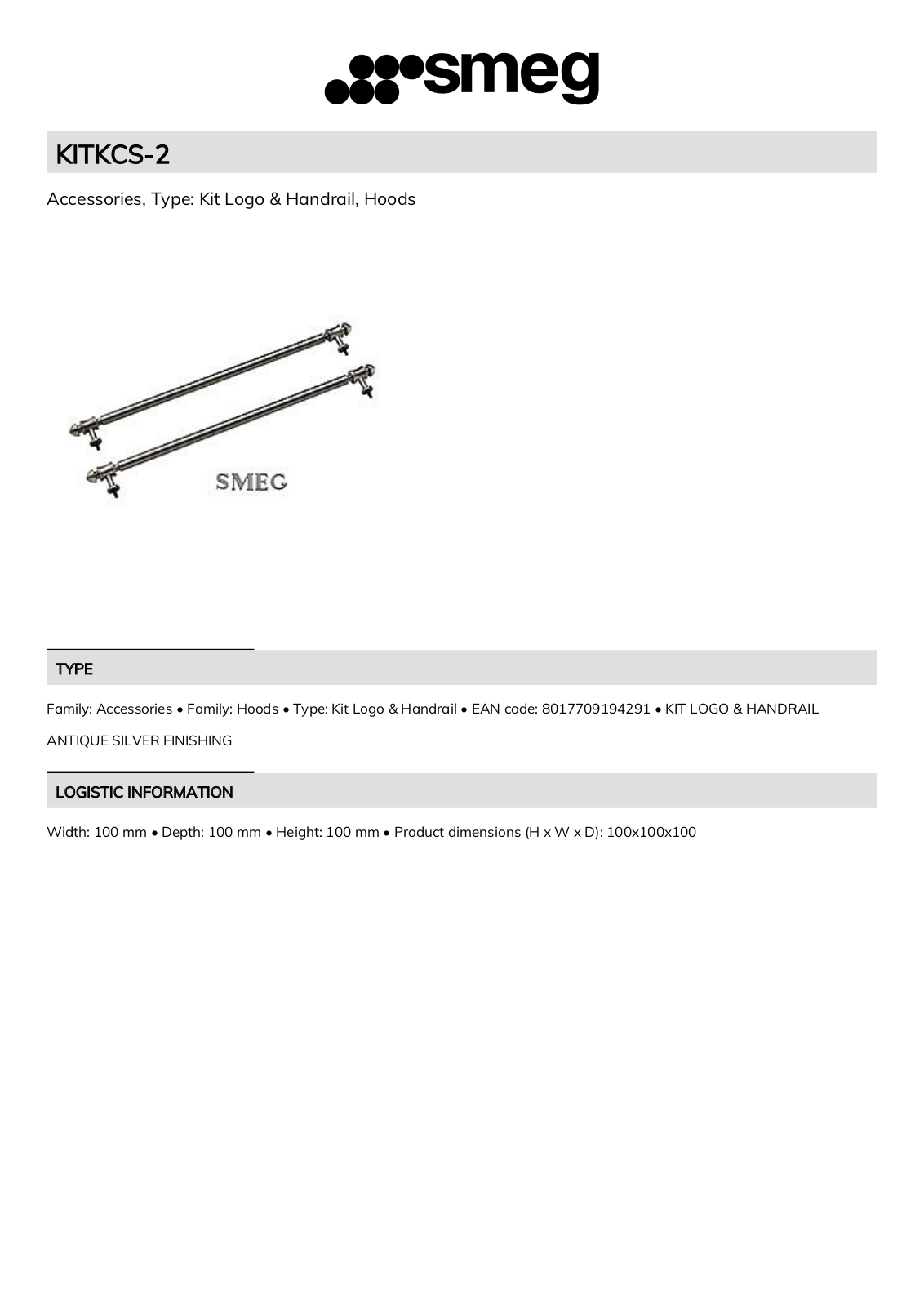 Smeg KITKCS-2 Technical sheet