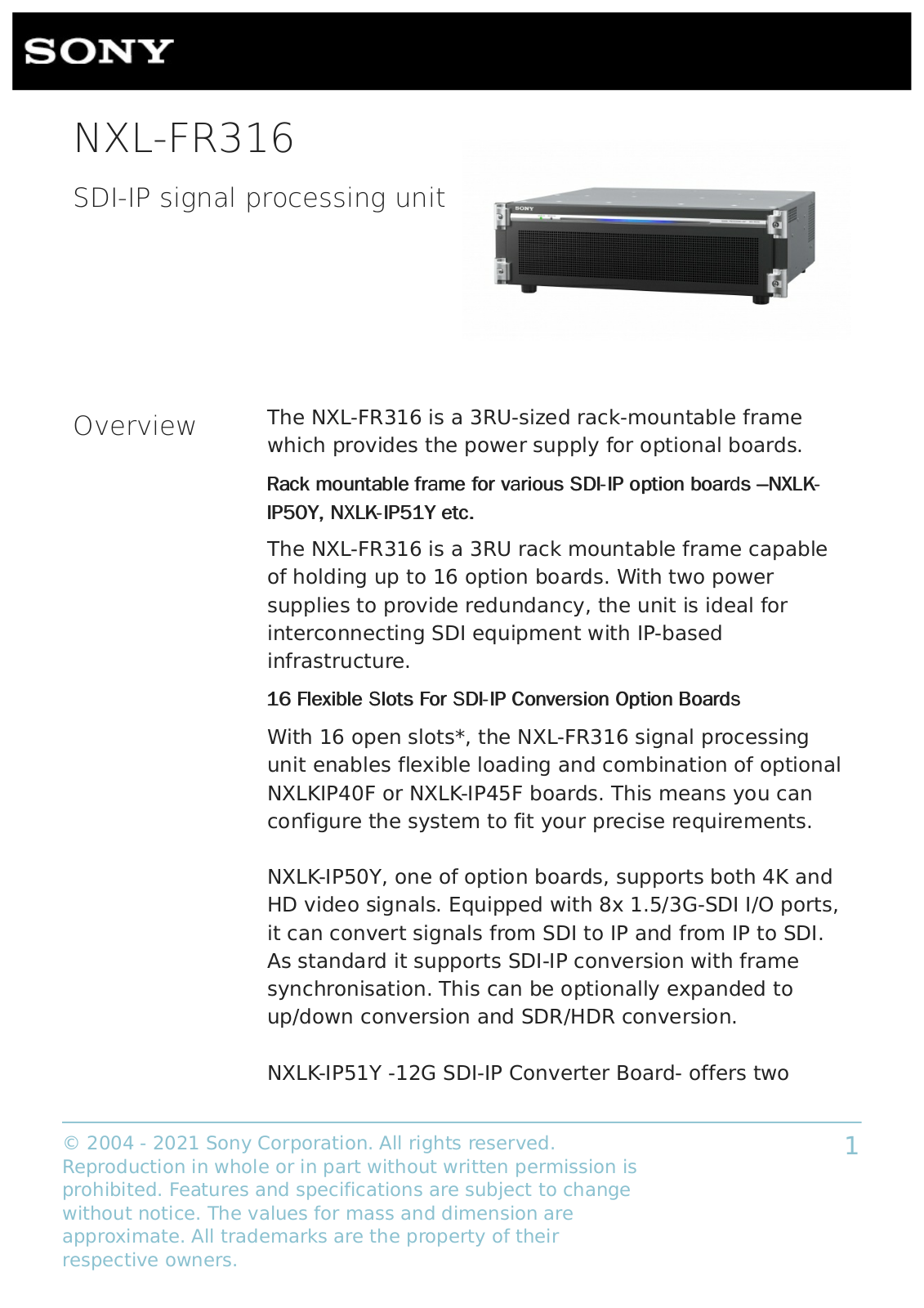 Sony NXL-FR316 User Manual