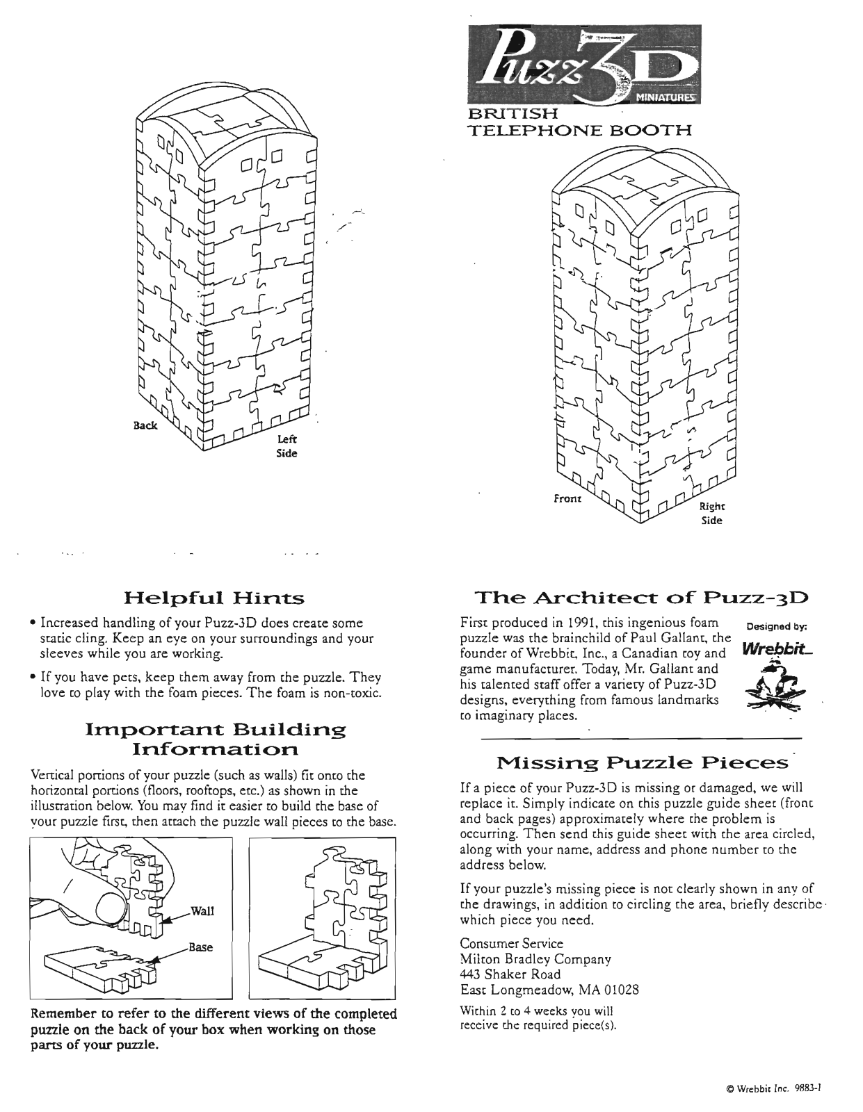 Hasbro PUZZ 3D MINIATURES BRITISH TELEPHONE BOOTH User Manual