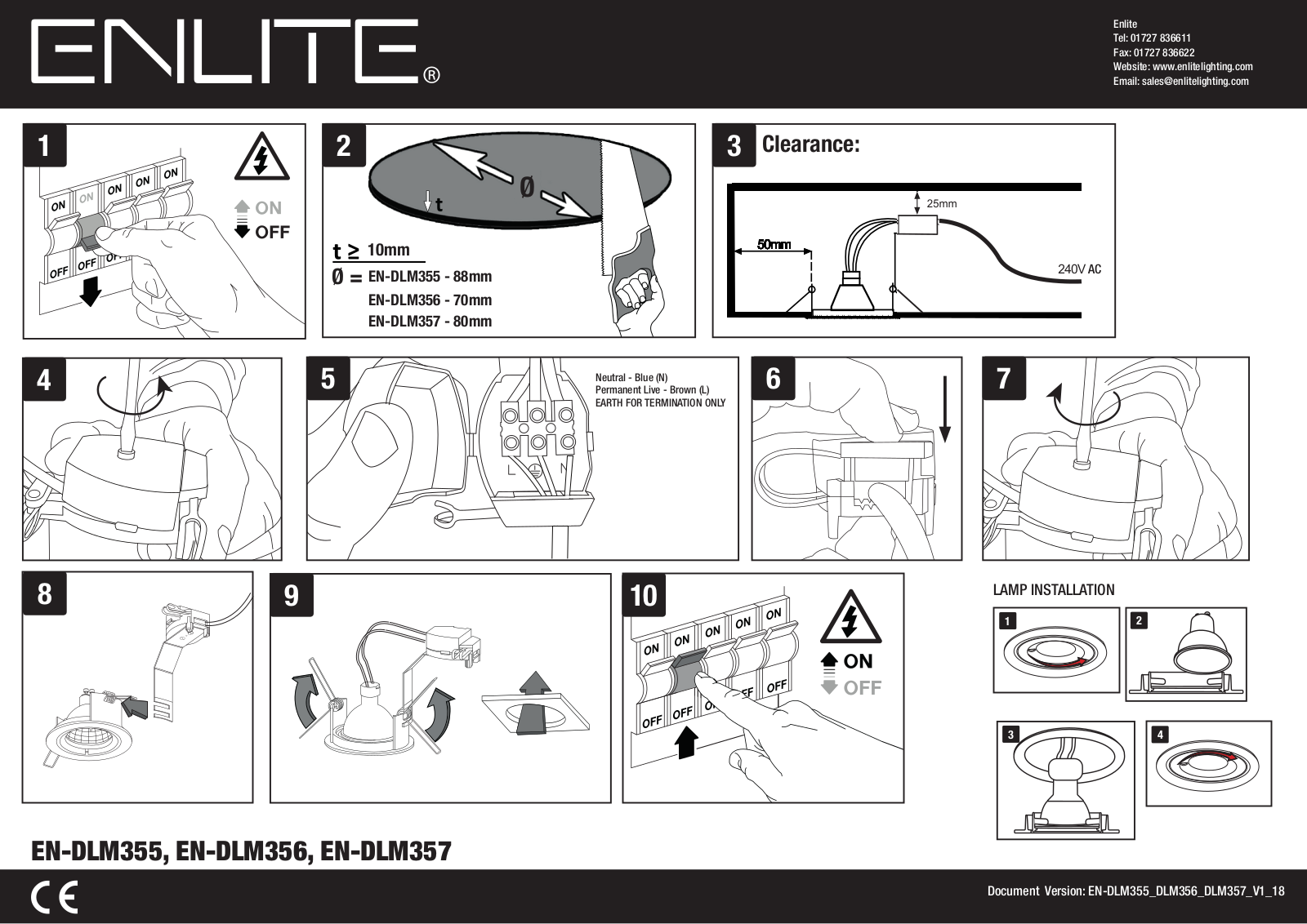 Enlite EN-DLM356W, EN-DLM356SN, EN-DLM356PC Installation Instructions