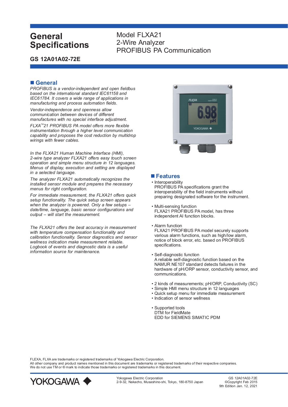 Yokogawa FLXA21 General Specifications